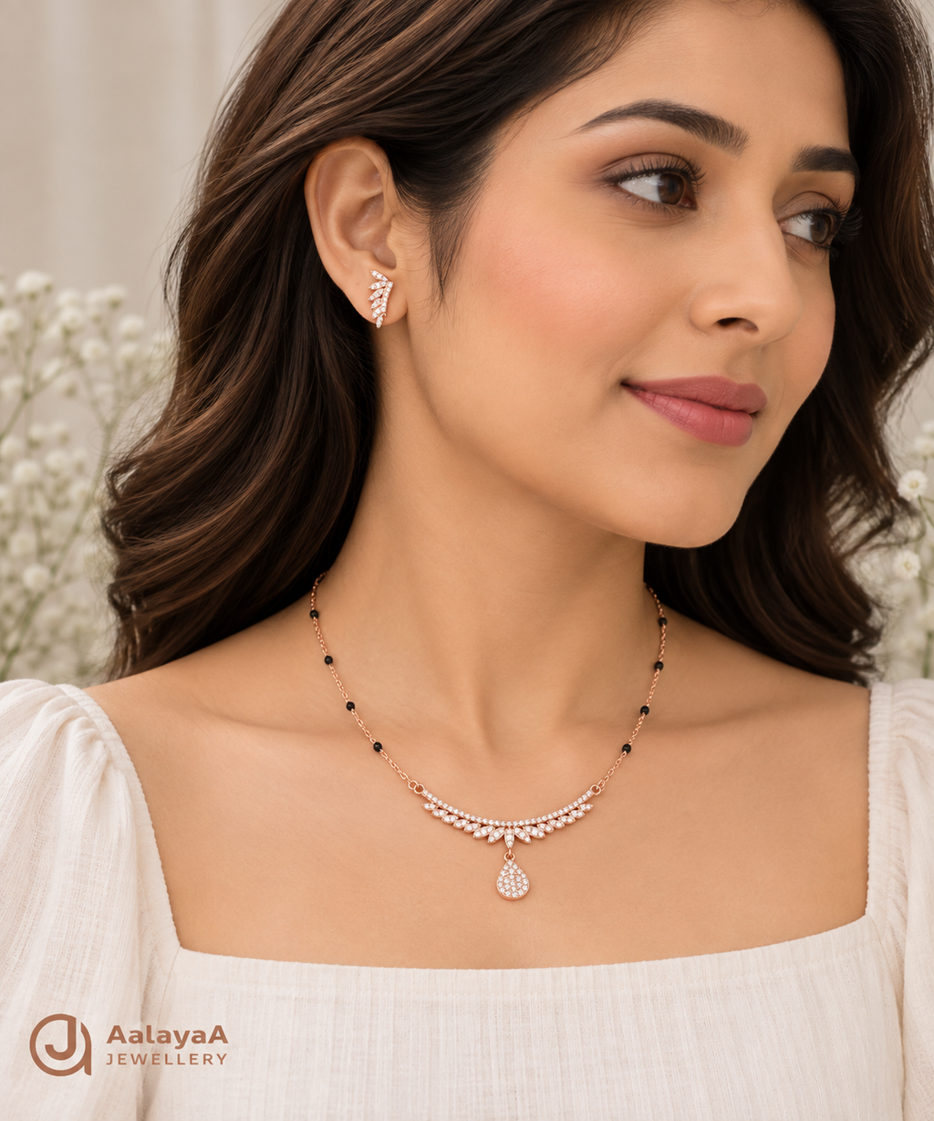 Silver Rosegold Angel Wing Teardrop Necklace Set