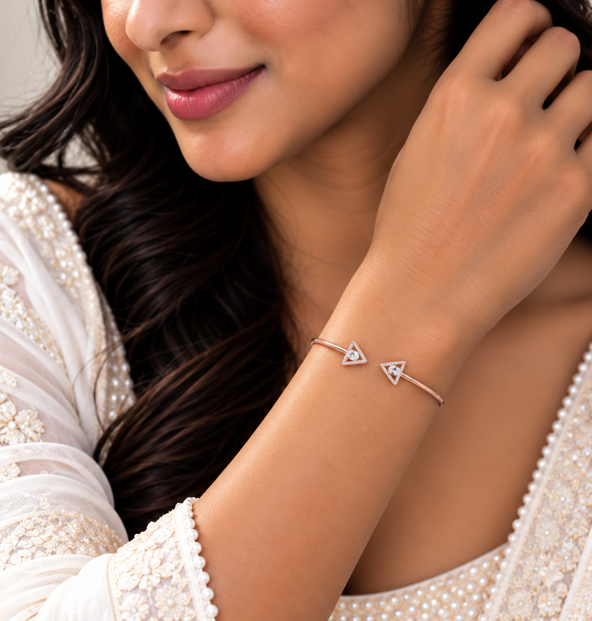 Silver Rosegold Crystal Triangle Kada