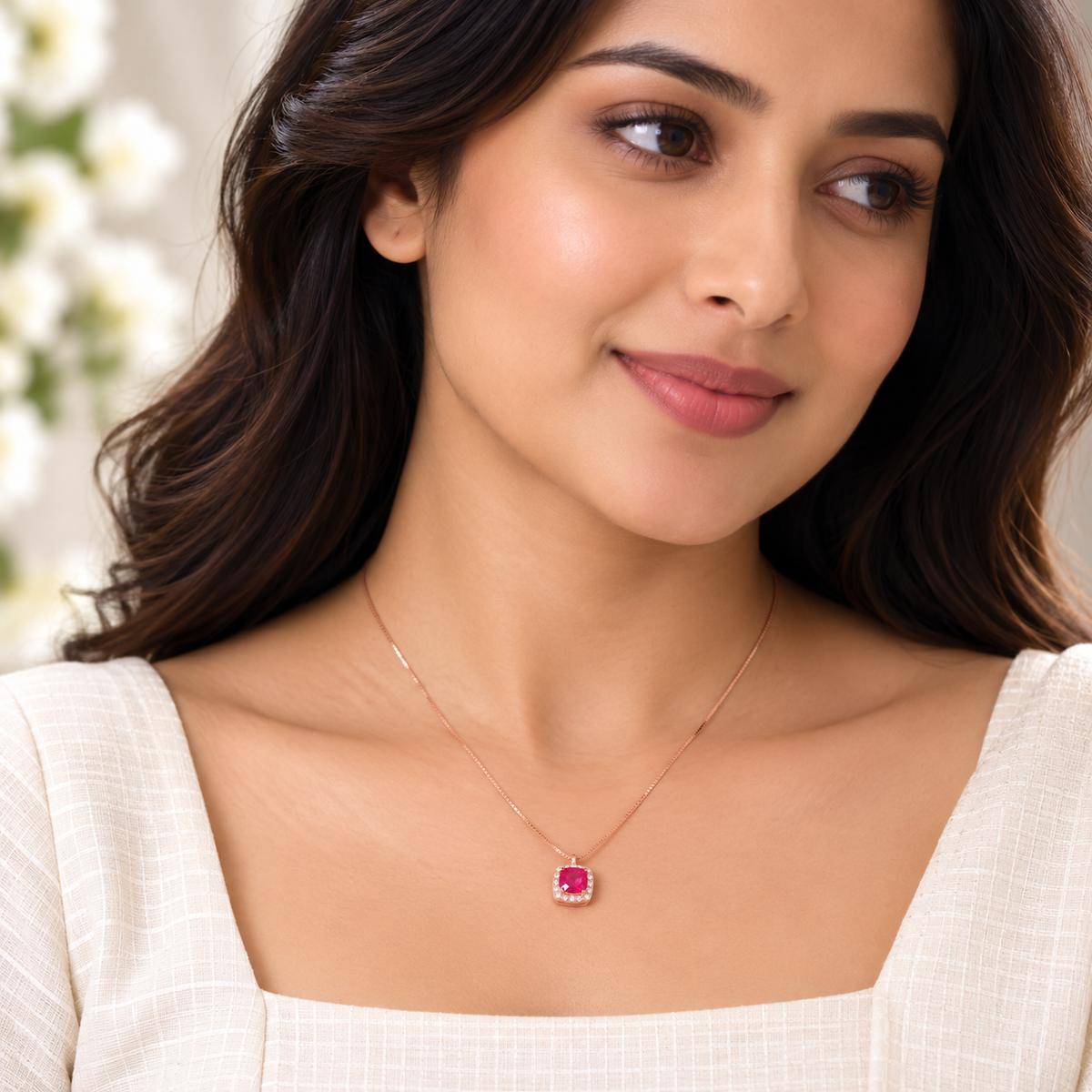 Silver RoseGold Ruby Radiance Chain Pendant