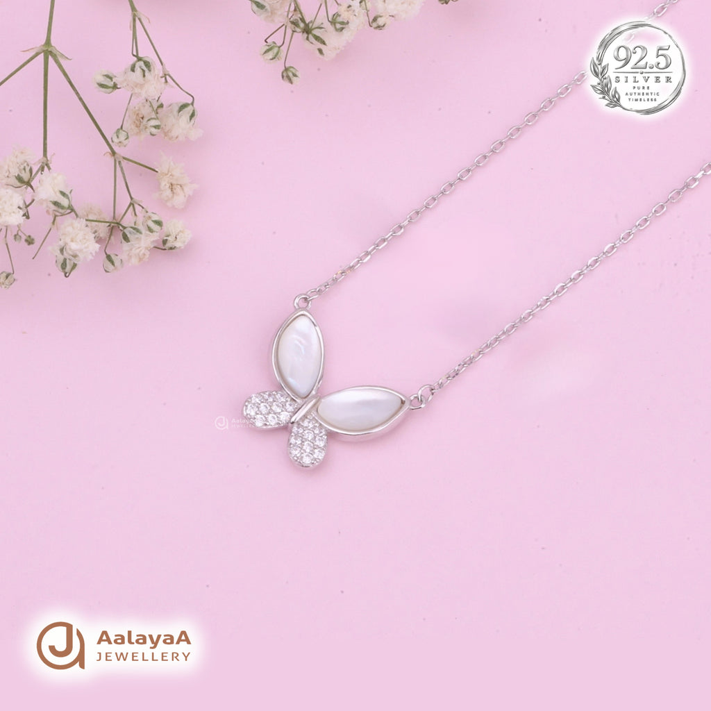 Silver Mother of Pearl Butterfly Chain Pendant