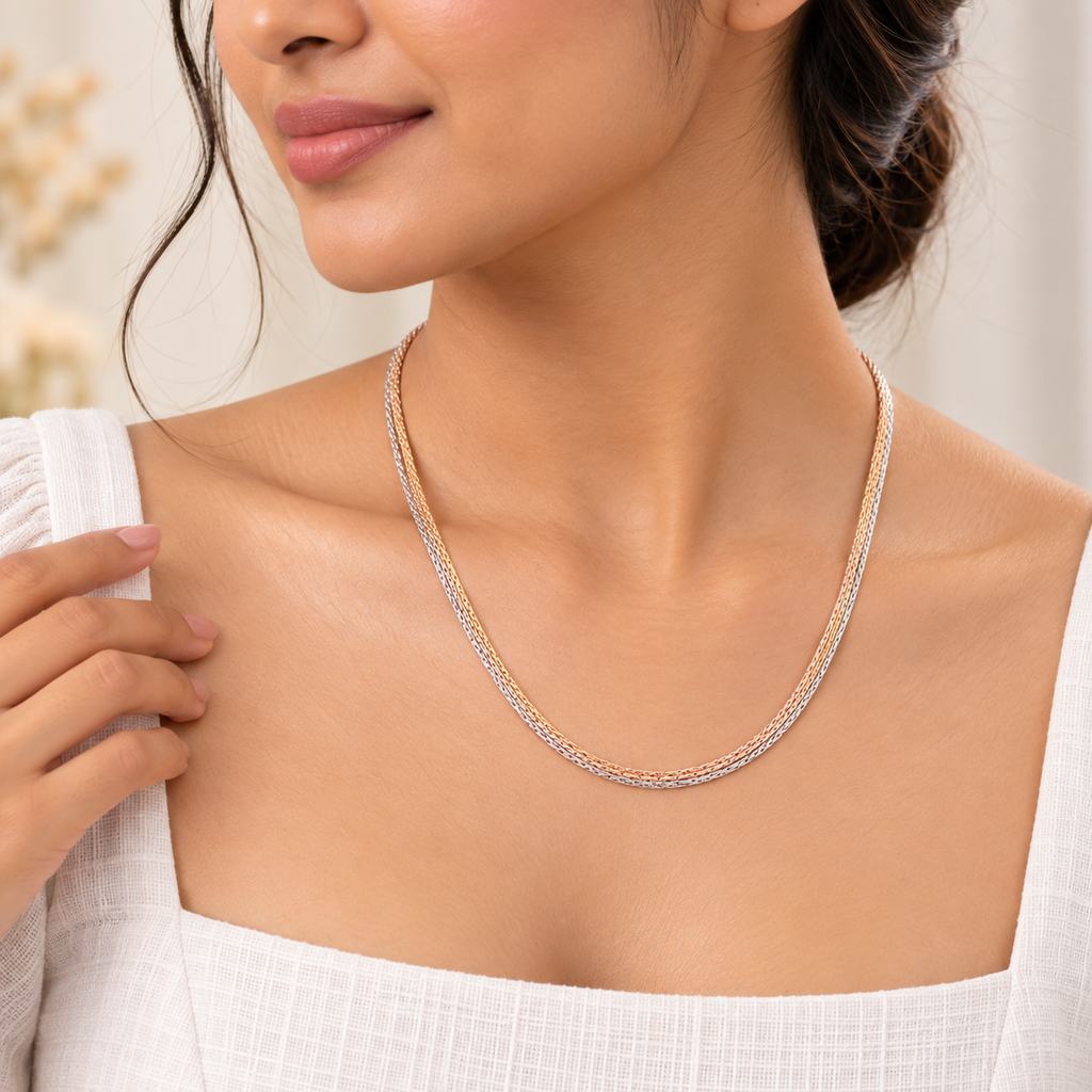 Silver Rosegold Dual Tone Layered Chain