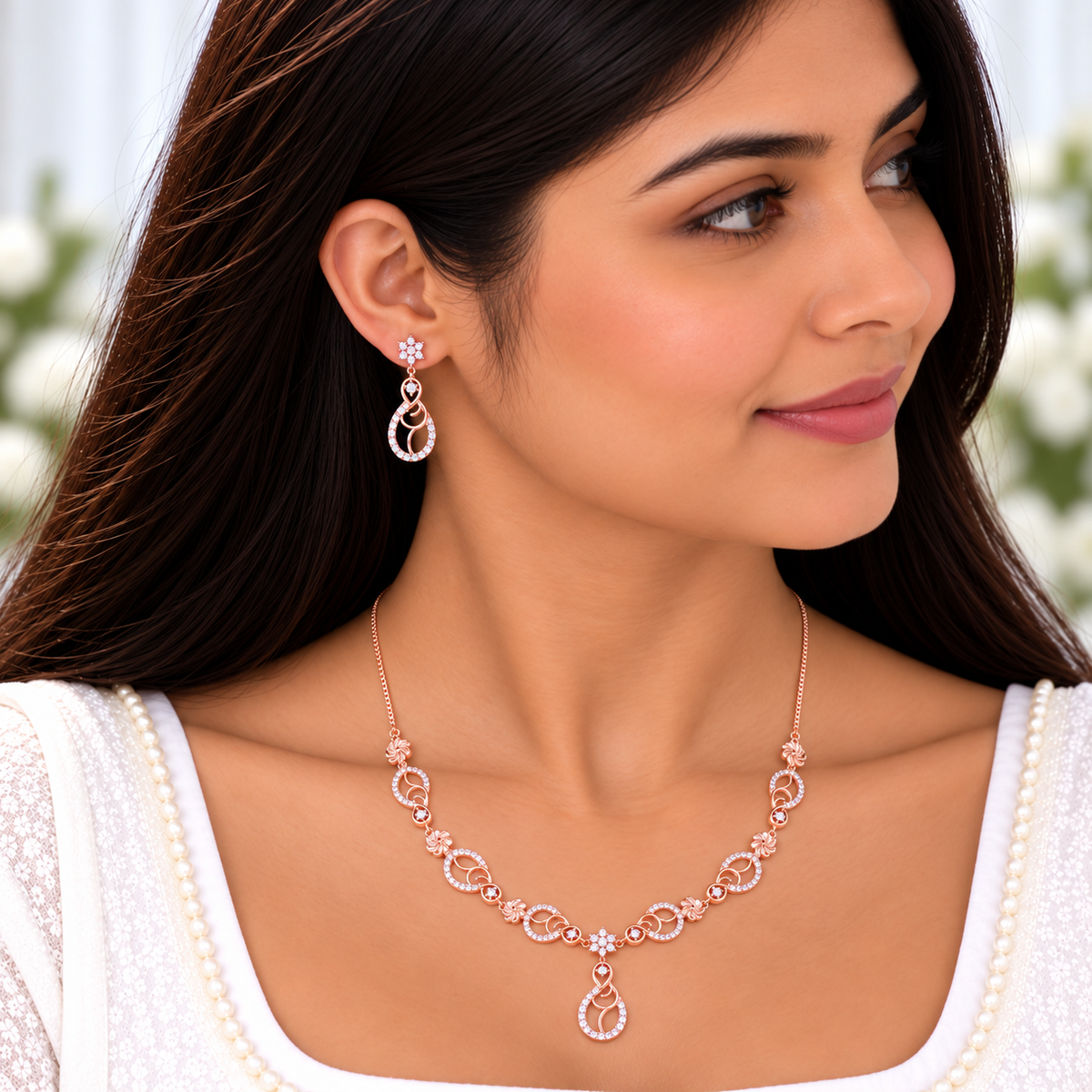 Silver Rose Gold Seraphina Swirl Necklace Set