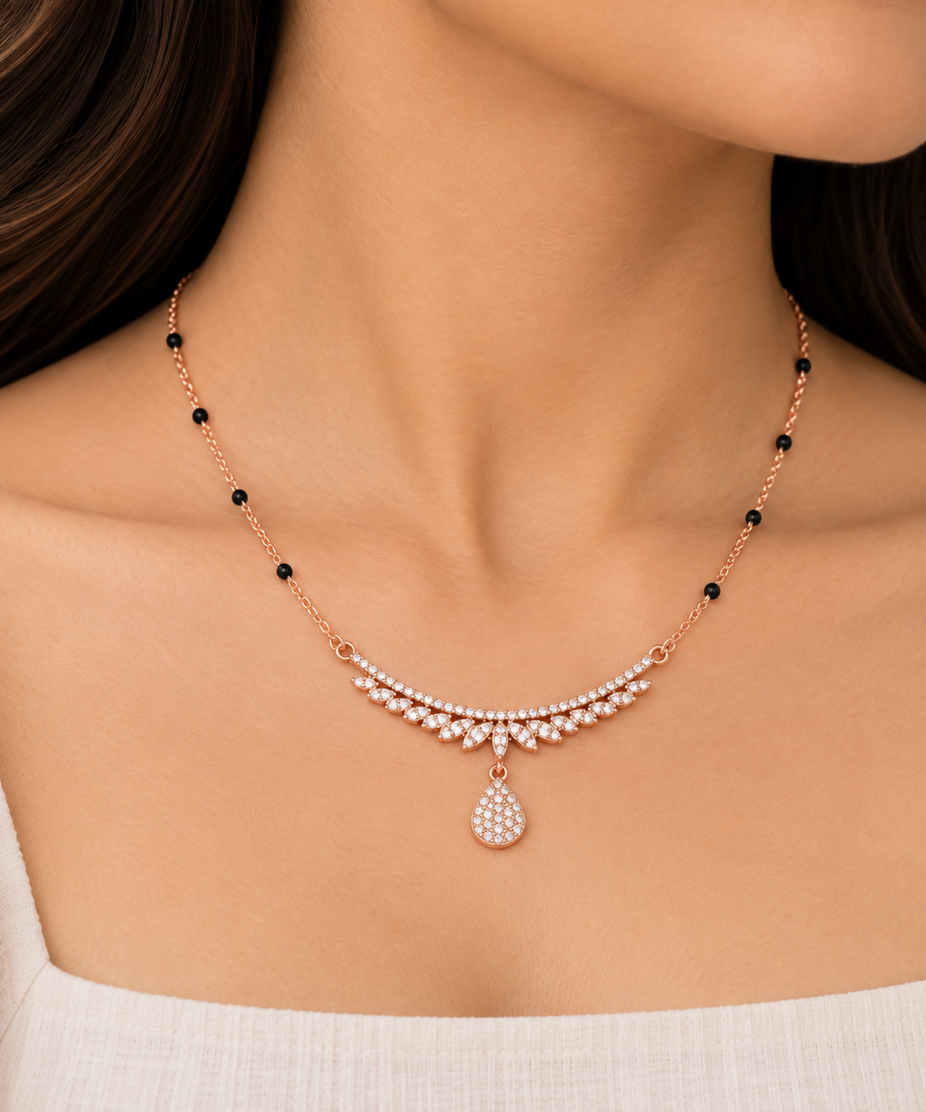 Silver Rosegold Angel Wing Teardrop Necklace Set