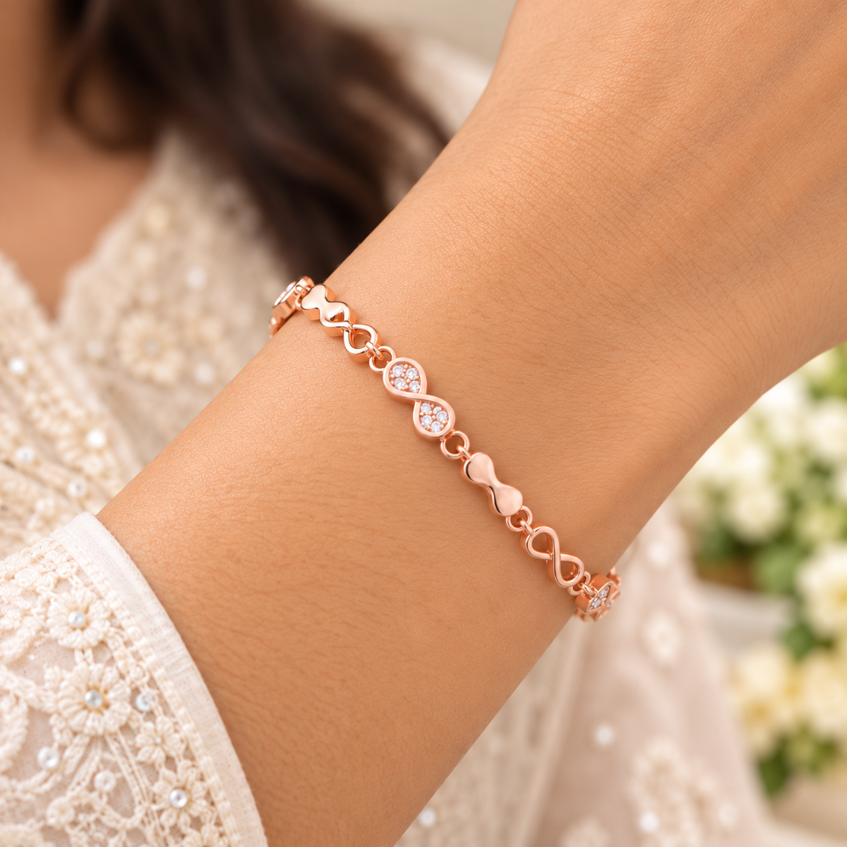 Silver Rosegold Infinity Sparkle Bracelet