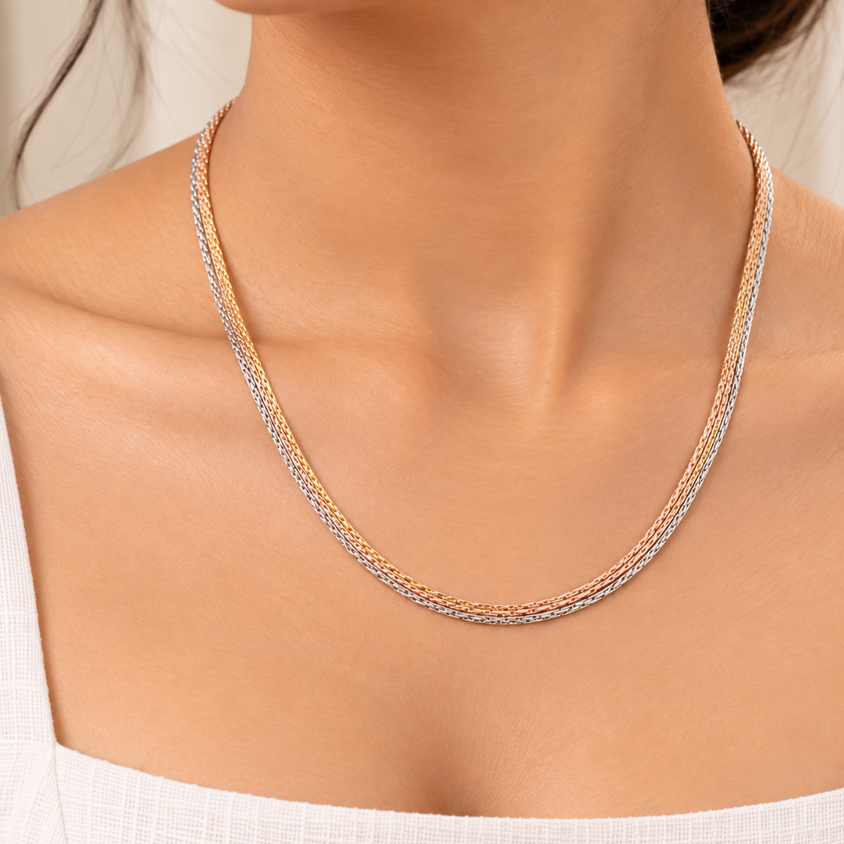 Silver Rosegold Dual Tone Layered Chain