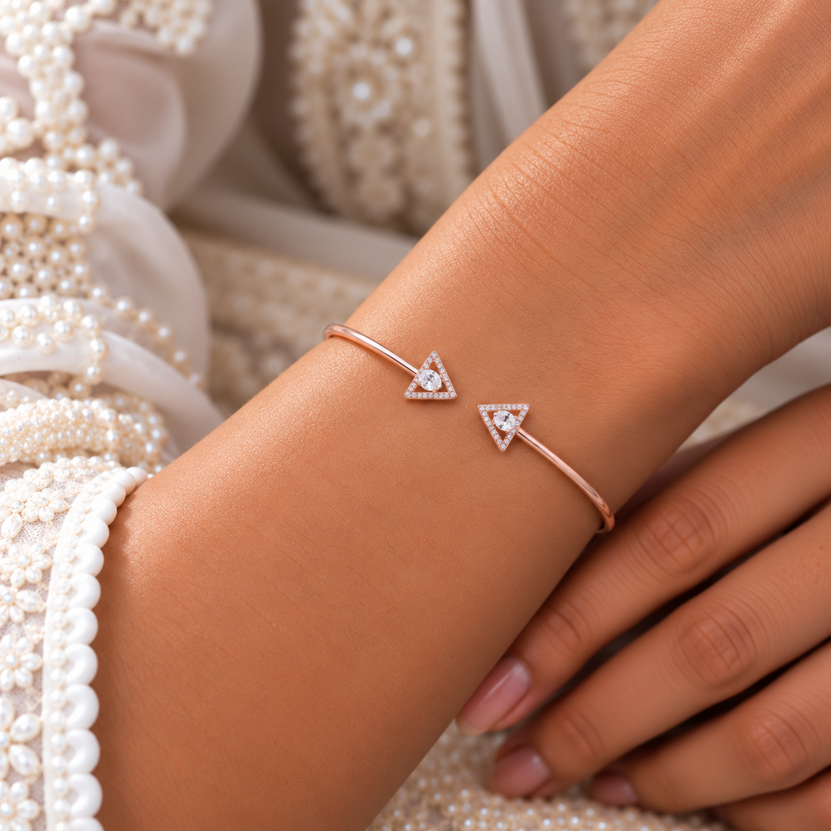 Silver Rosegold Crystal Triangle Kada