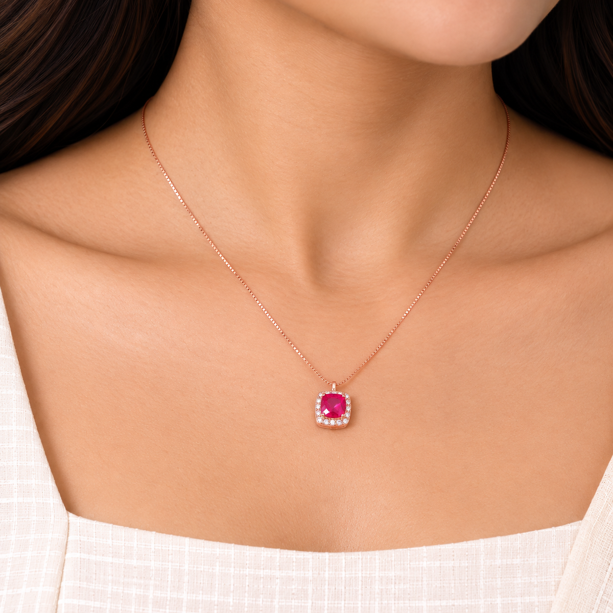 Silver RoseGold Ruby Radiance Chain Pendant