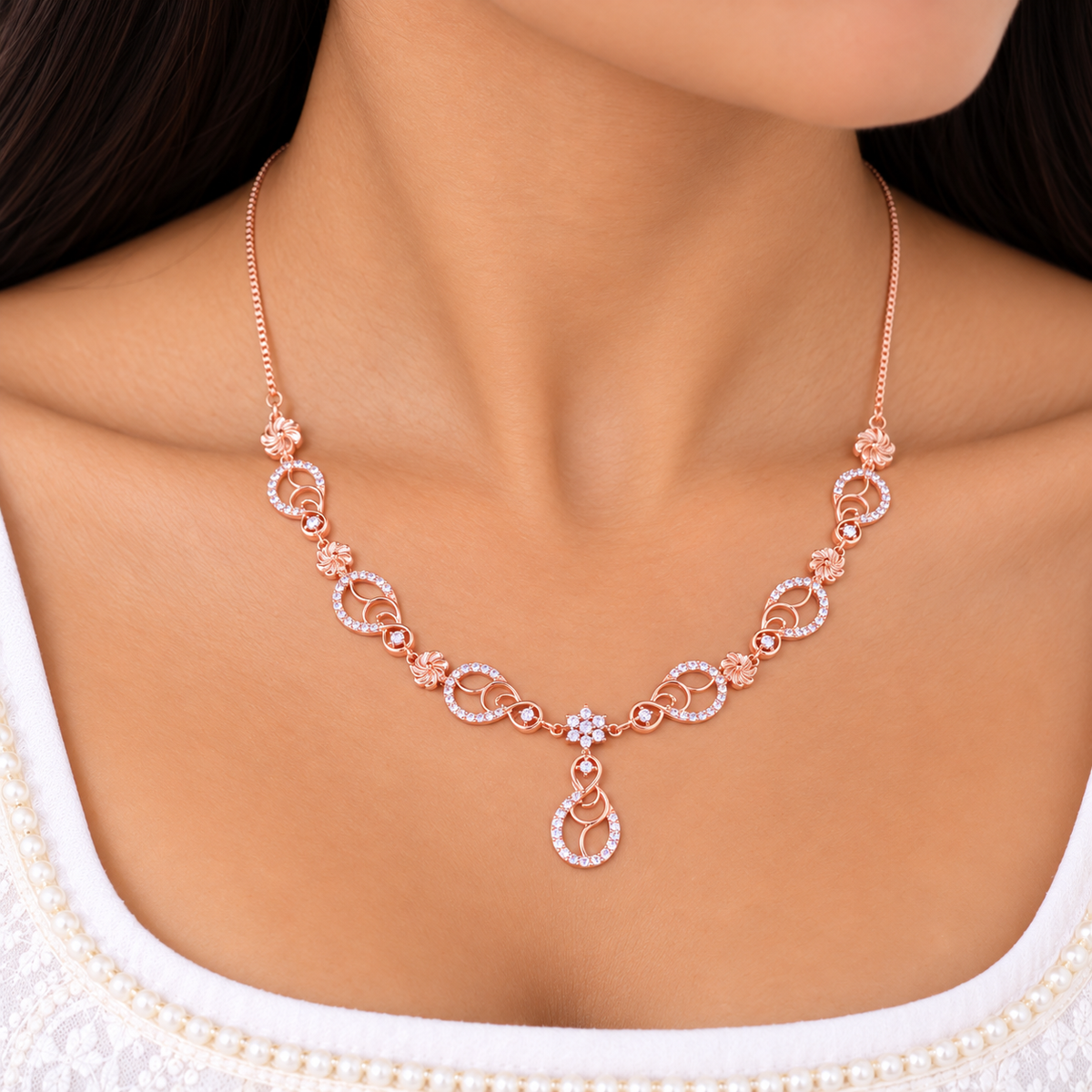 Silver Rose Gold Seraphina Swirl Necklace Set