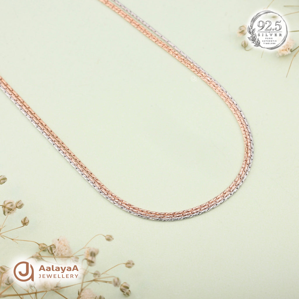 Silver Rosegold Dual Tone Layered Chain