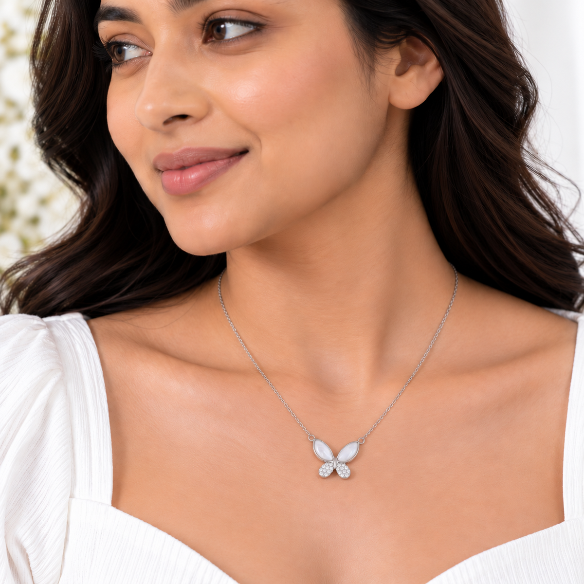 Silver Mother of Pearl Butterfly Chain Pendant