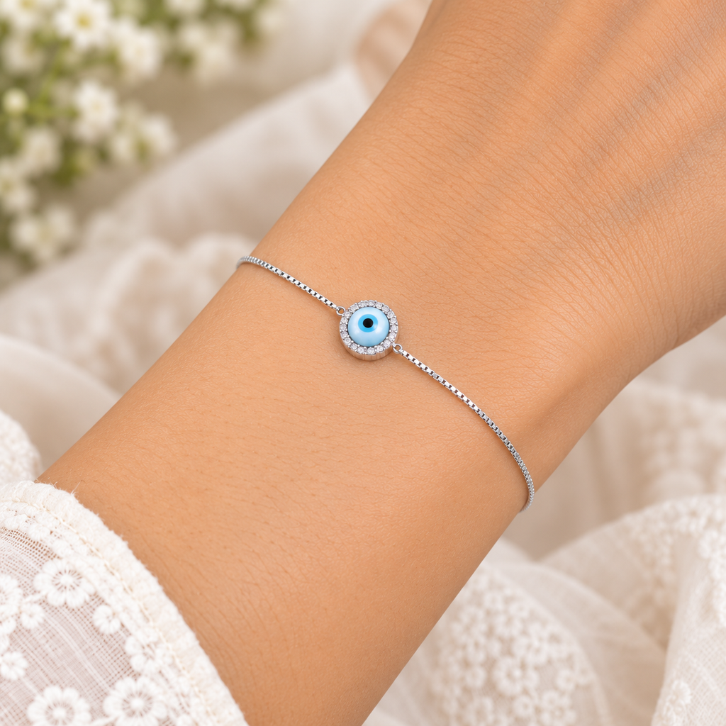 Silver Blue Evil Eye Bracelet