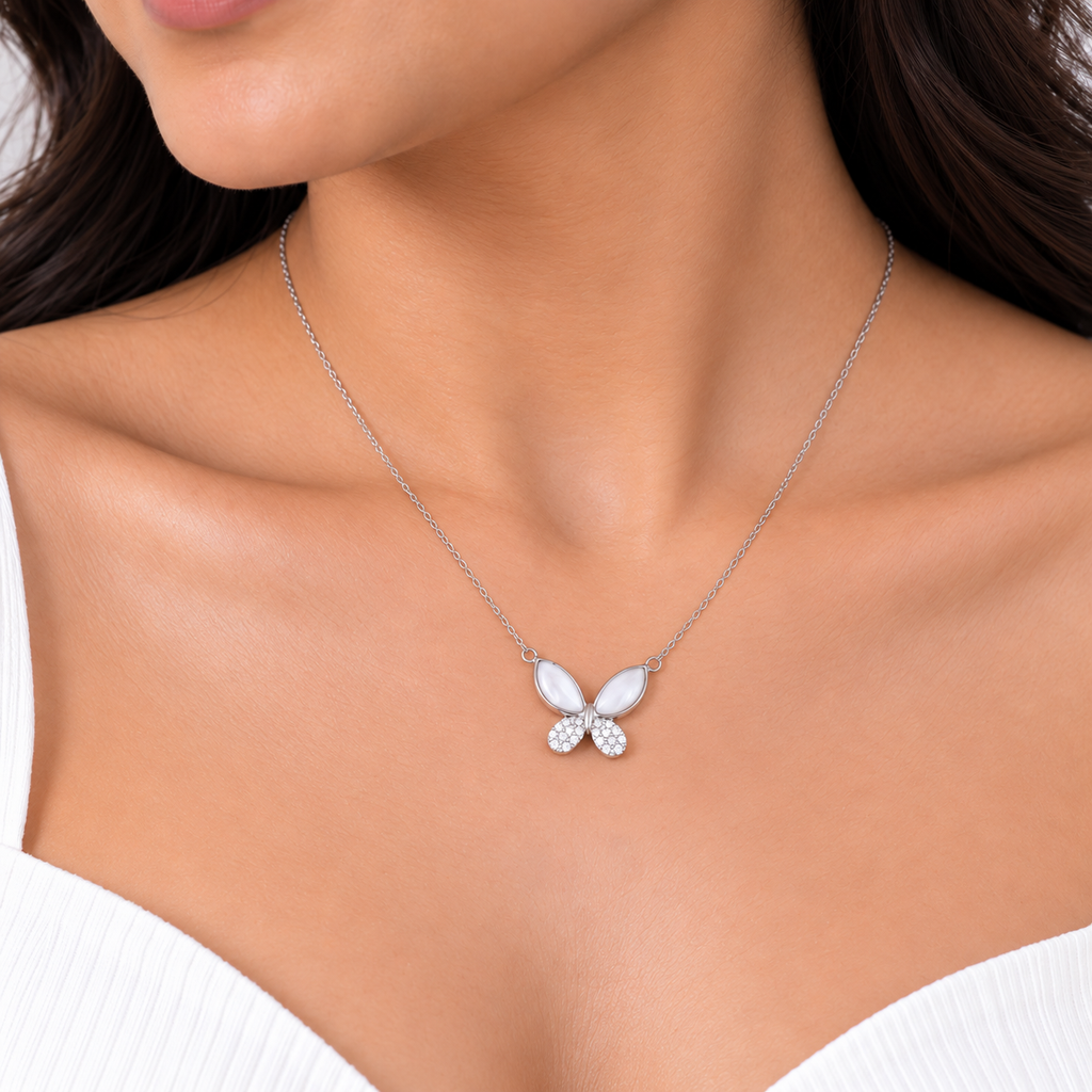 Silver Mother of Pearl Butterfly Chain Pendant