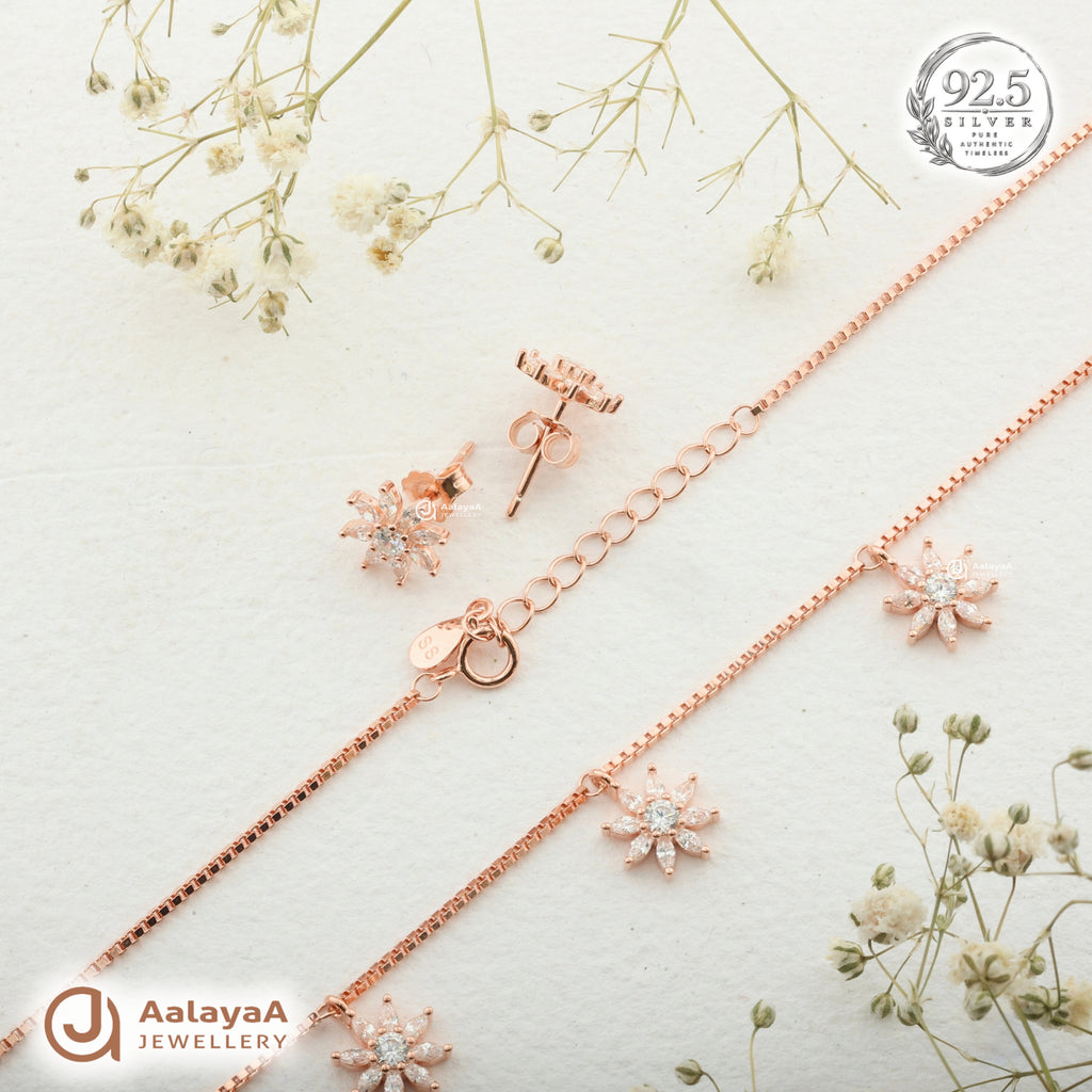 Silver Rosegold Starlight Bloom Necklace Set