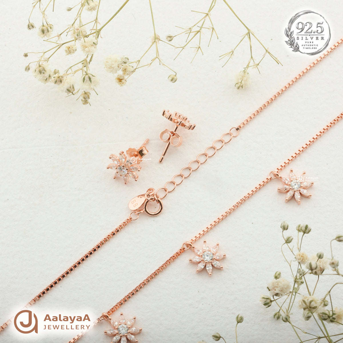 Silver Rosegold Starlight Bloom Necklace Set