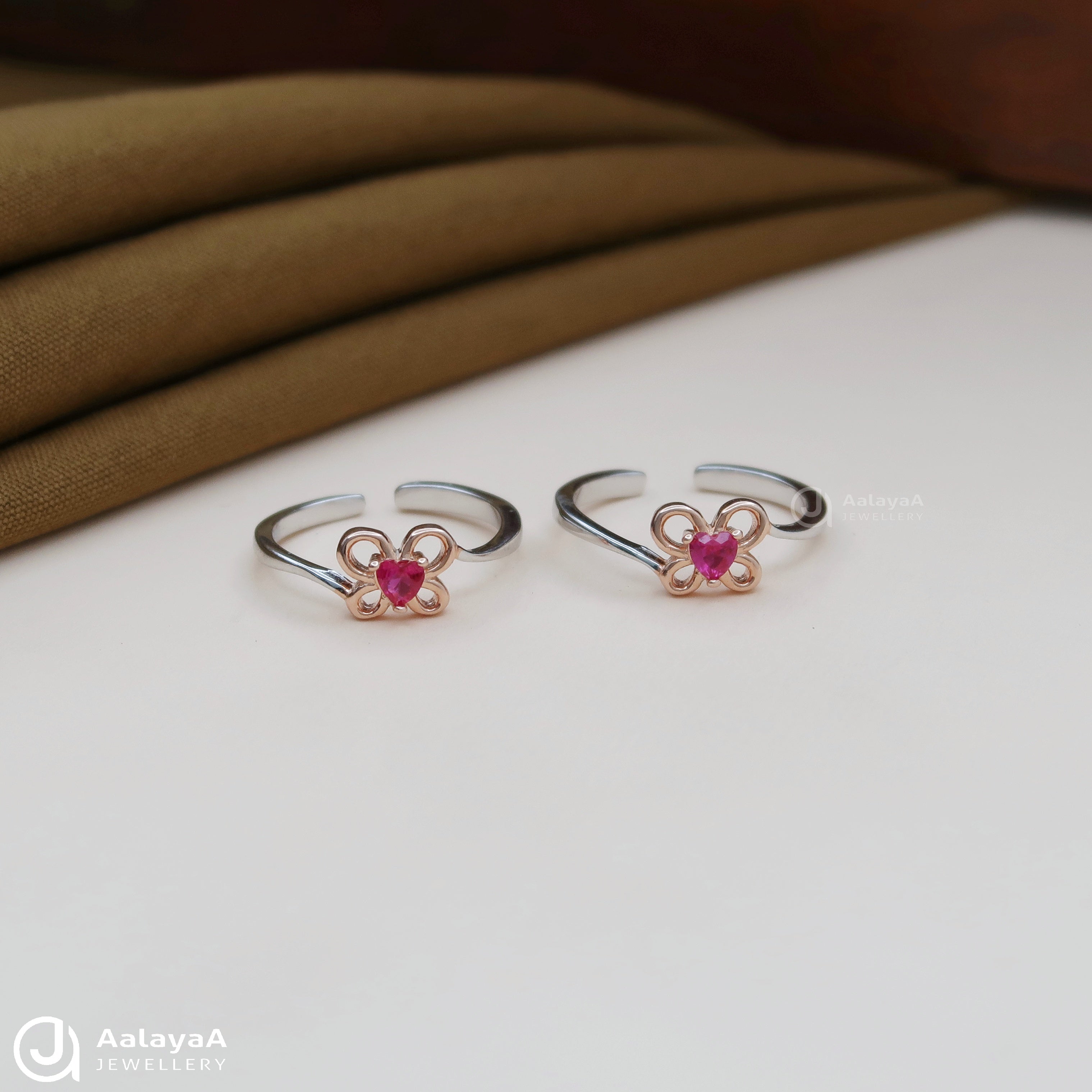 Butterfly Toe Ring with silver and Rose Gold