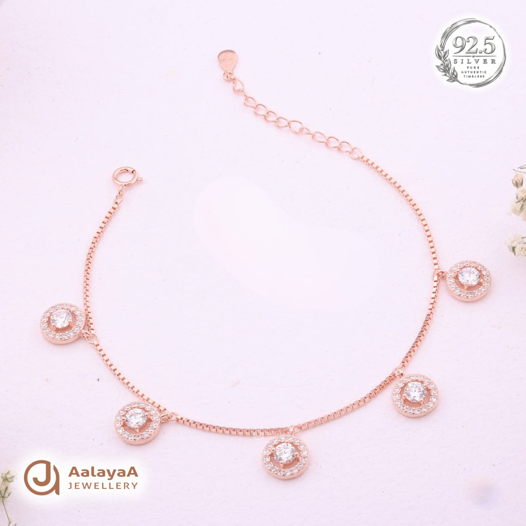 Silver Rosegold Crystal Halo Charm Bracelet