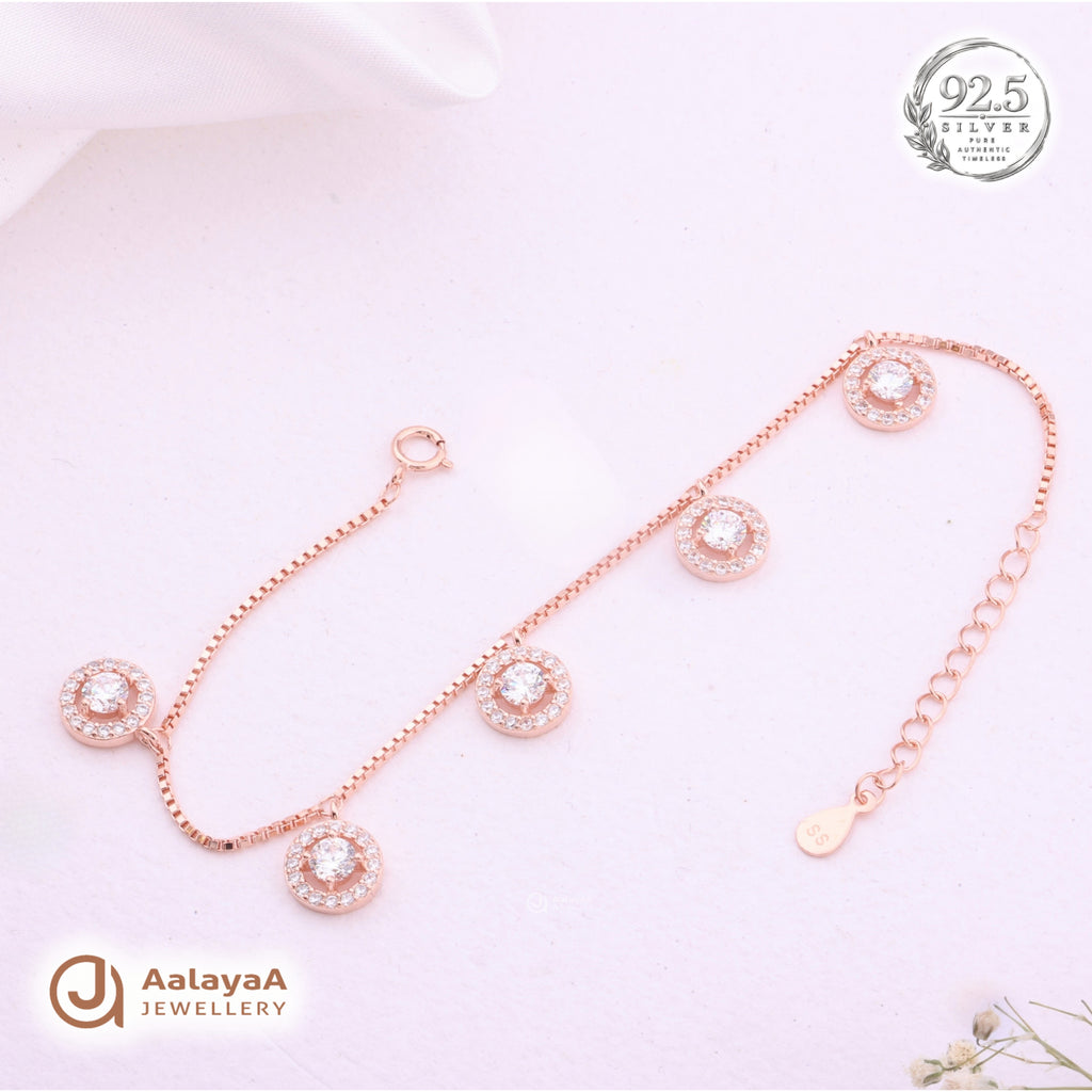 Silver Rosegold Crystal Halo Charm Bracelet