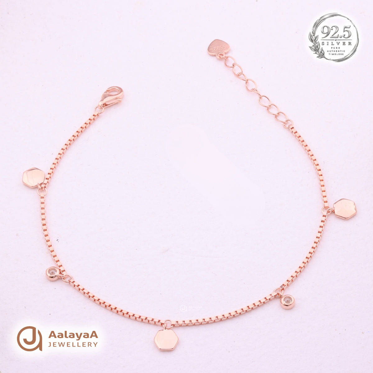 Silver Rosegold Geometric Charm Bracelet