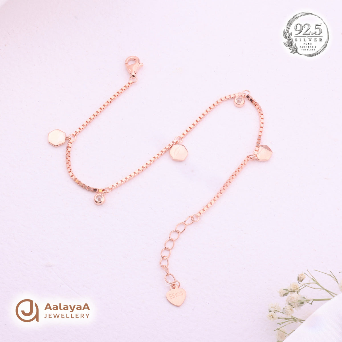 Silver Rosegold Geometric Charm Bracelet