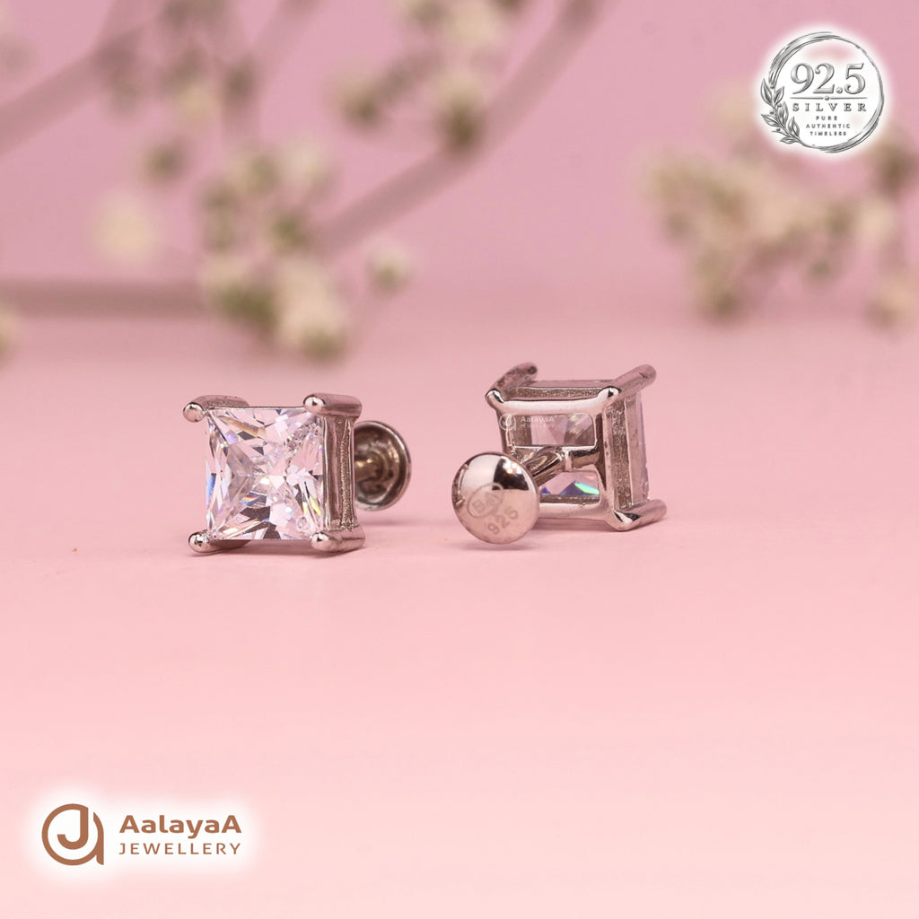 Silver Princess Square Earring