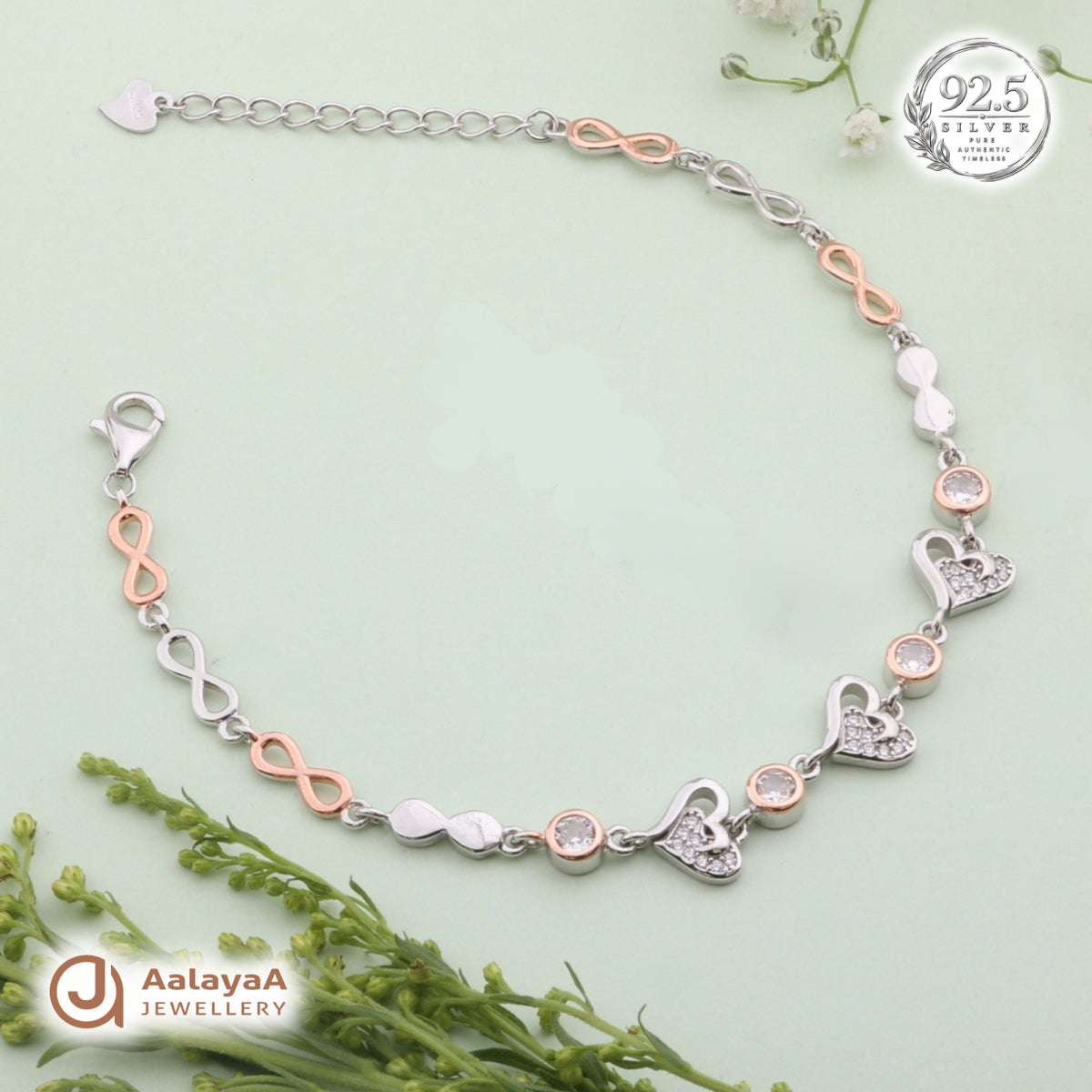 Silver Rosegold Infinity Hearts Bracelet