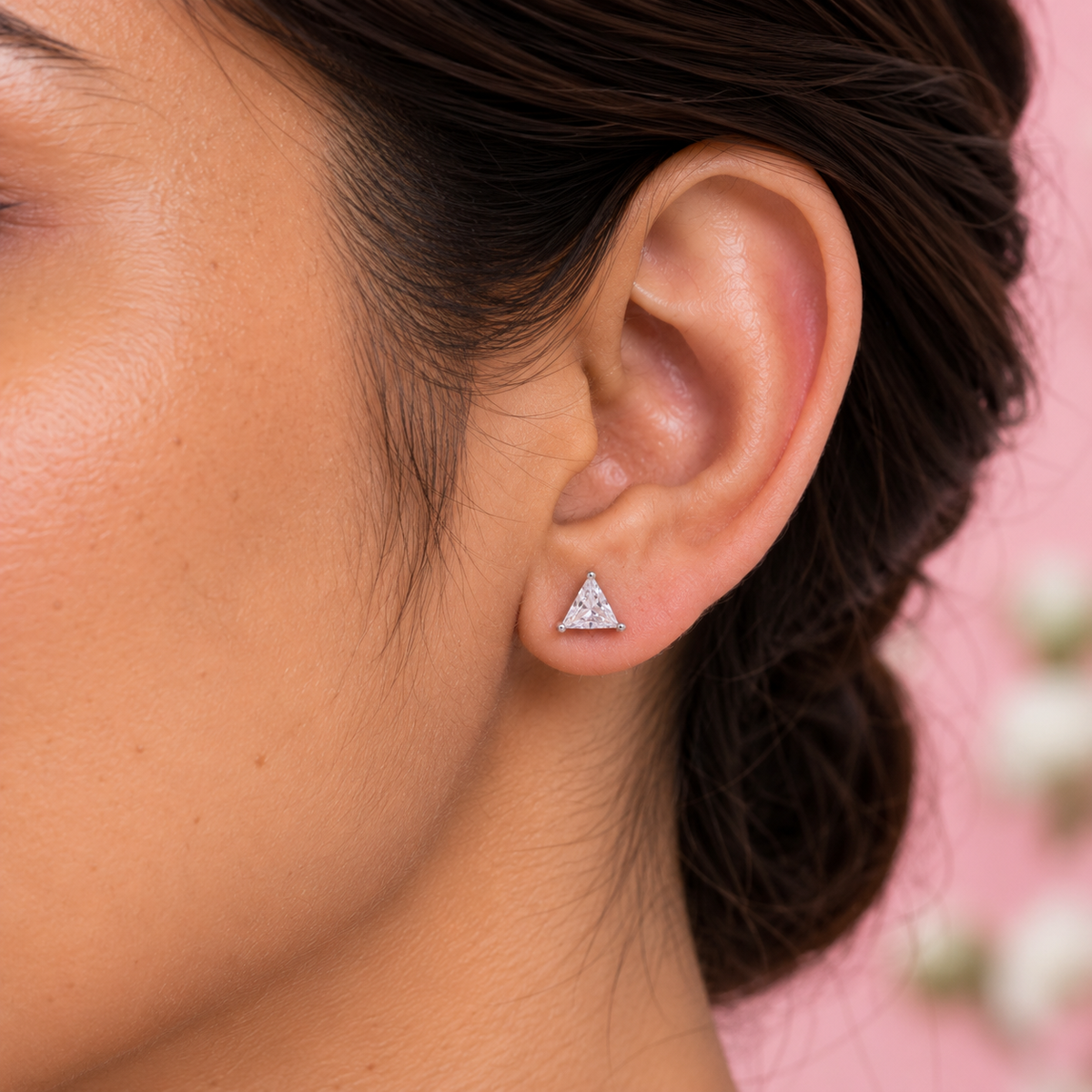 Silver Crystal Triangle Earring
