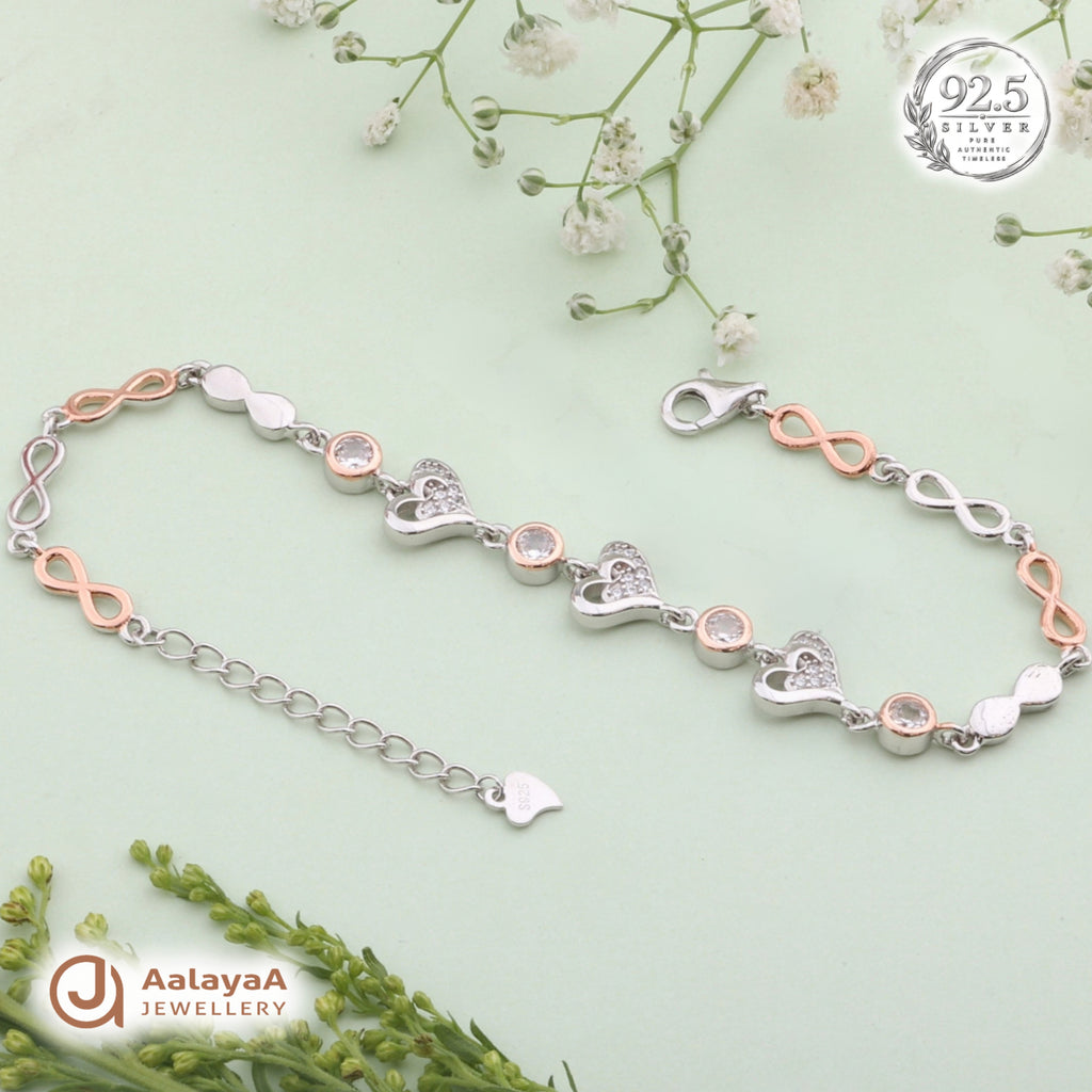 Silver Rosegold Infinity Hearts Bracelet