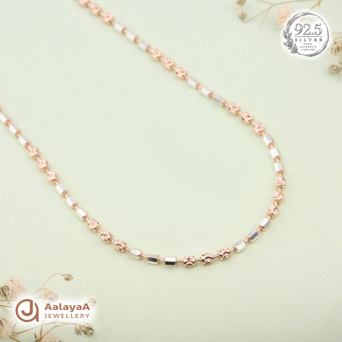 Silver Rosegold Trio Cube Bead Chain