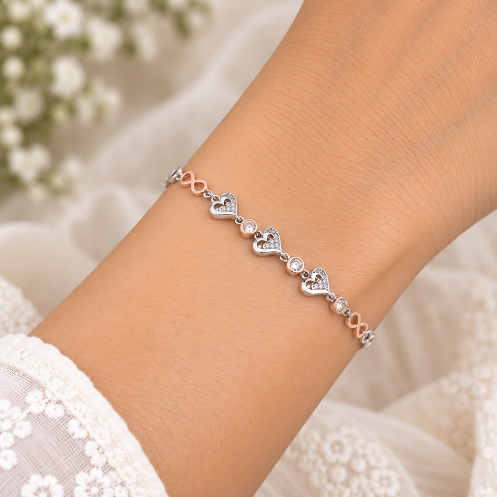 Silver Rosegold Infinity Hearts Bracelet