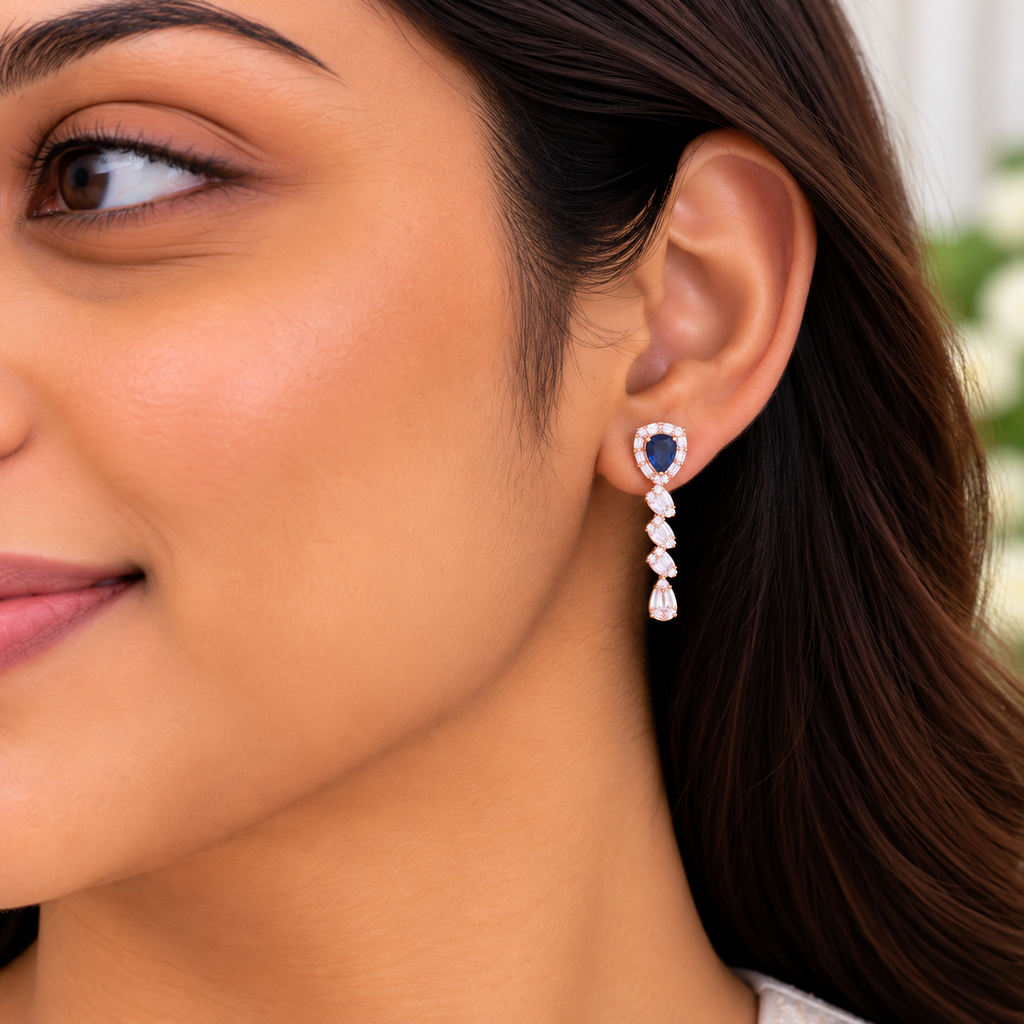 Silver Rose Gold Sapphire Elegance Necklace Set