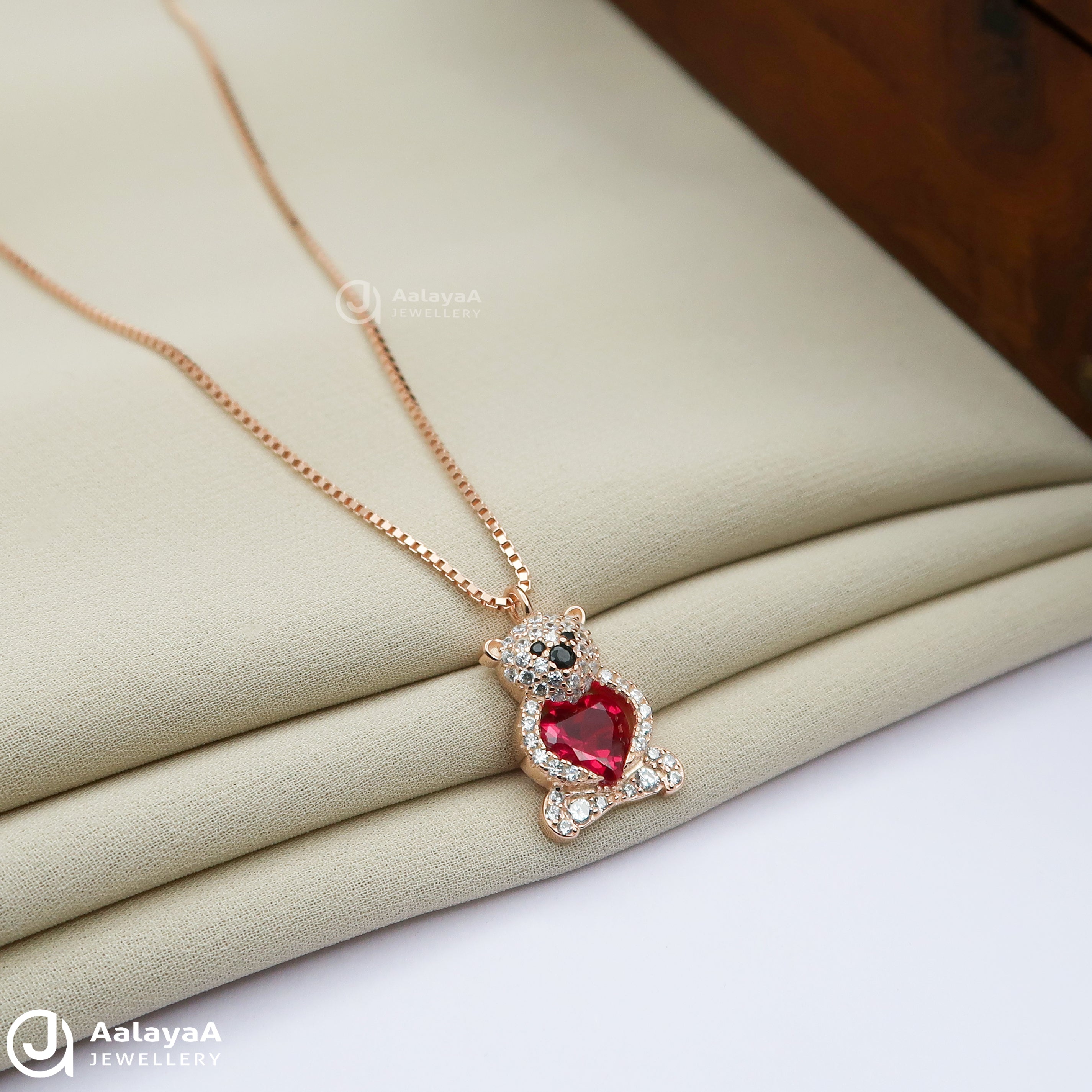 Silver Rosegold Red Teddy Bear Chain Pendant