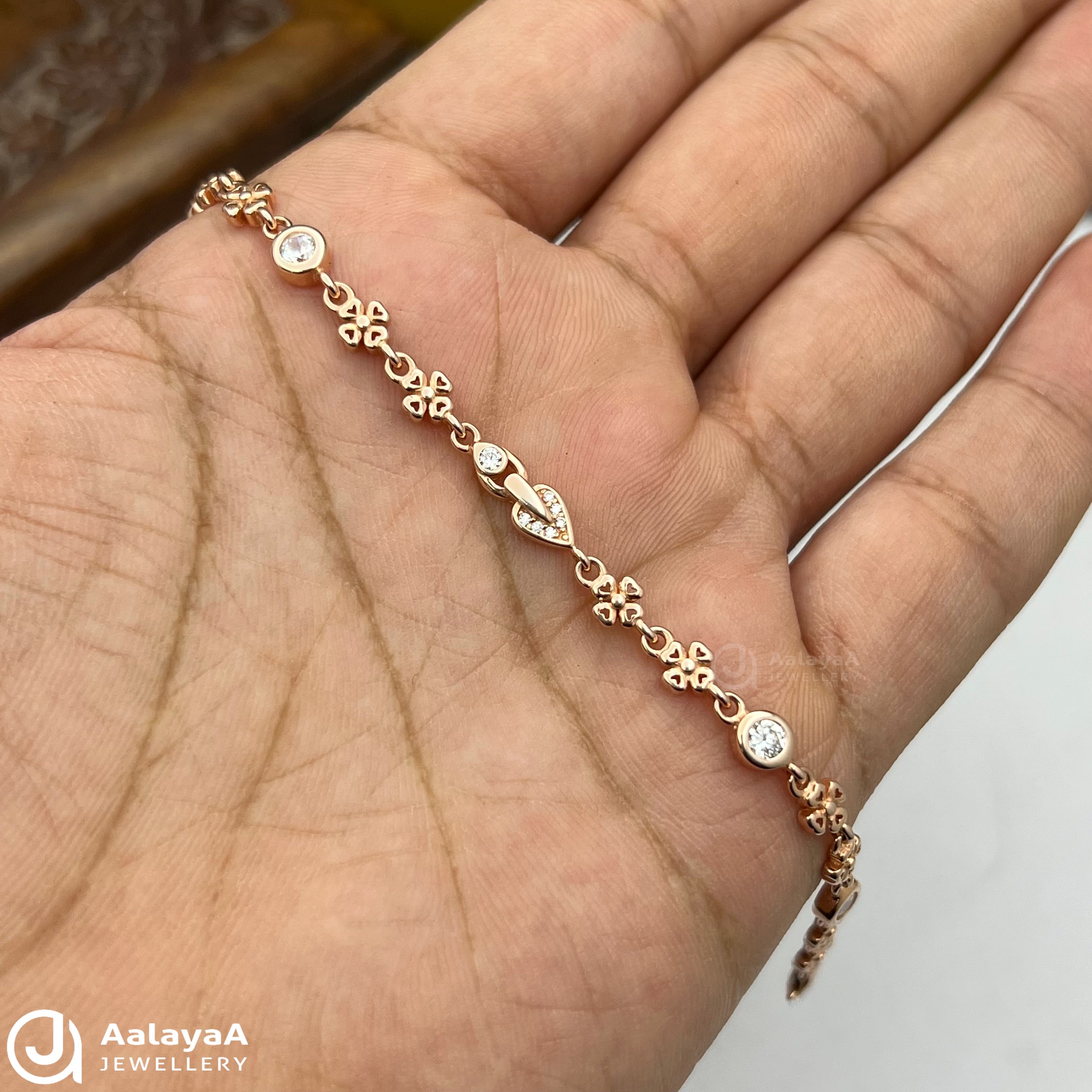 Silver Rosegold Simple Floral and Stone Bracelet