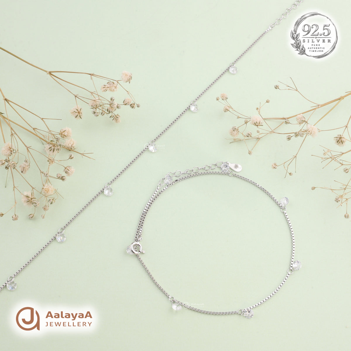 Silver Crystal Dewdrop Anklet