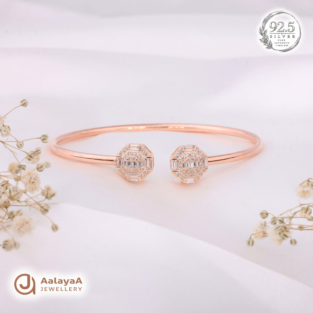 Silver Rosegold Art Deco Halo Kada