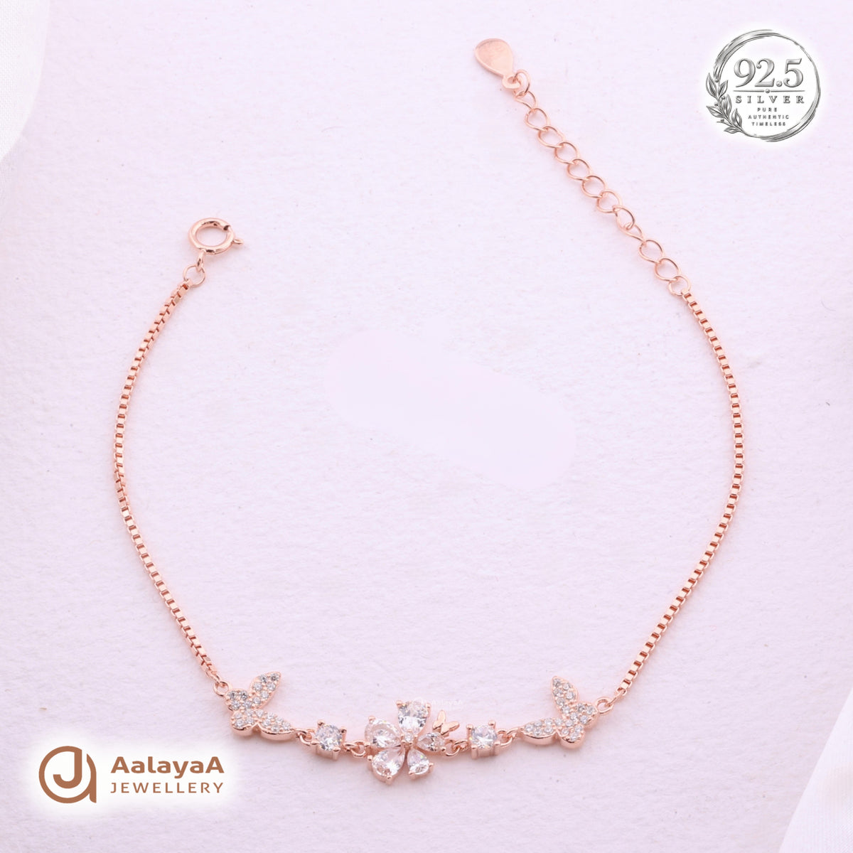 Silver Rosegold Butterfly Blossom Bracelet