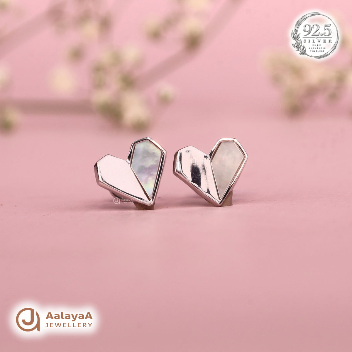 Silver Geometric Heart Earring