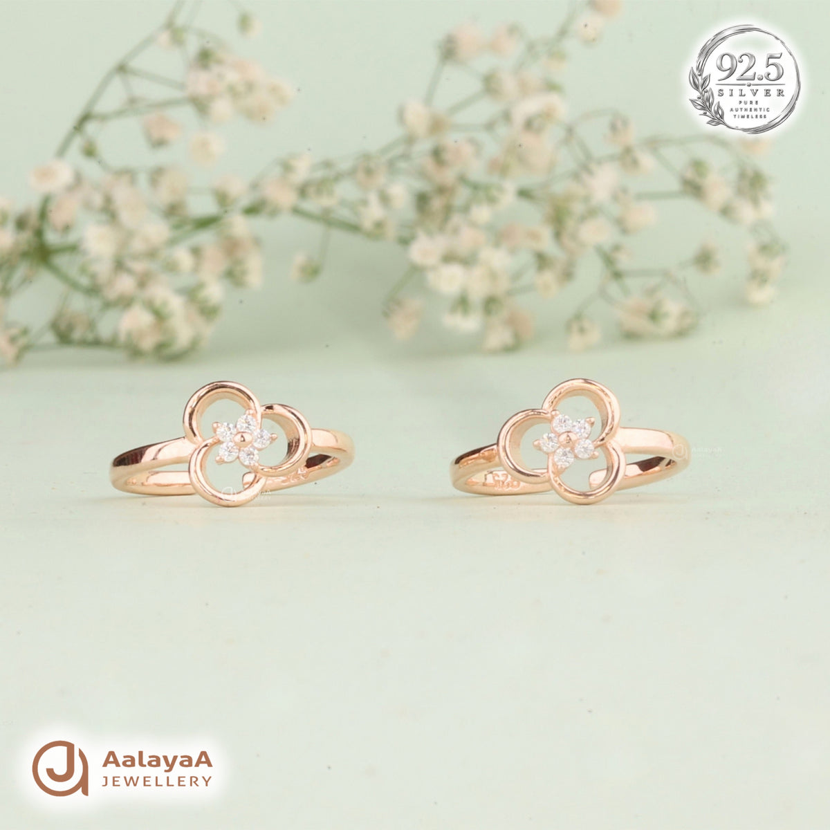 Silver RoseGold Clover Blossom Toe Ring