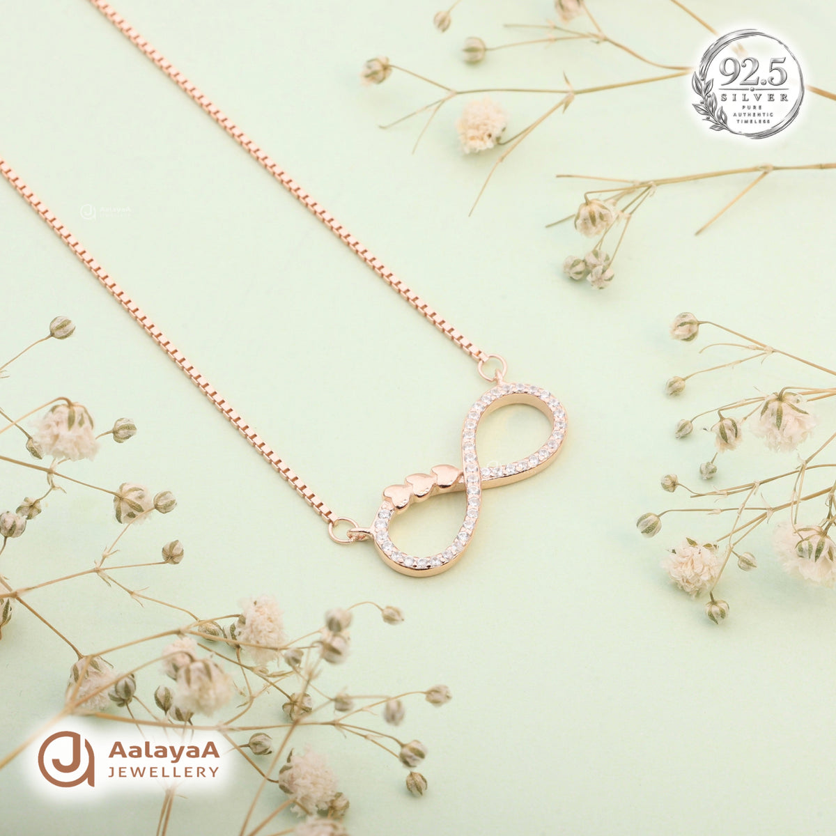 Silver Rosegold Three Hearts Forever Chain Pendant
