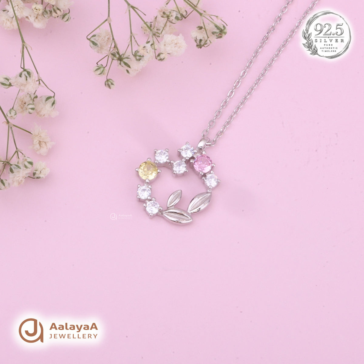 Silver Pastel Floral Wreath Chain Pendant