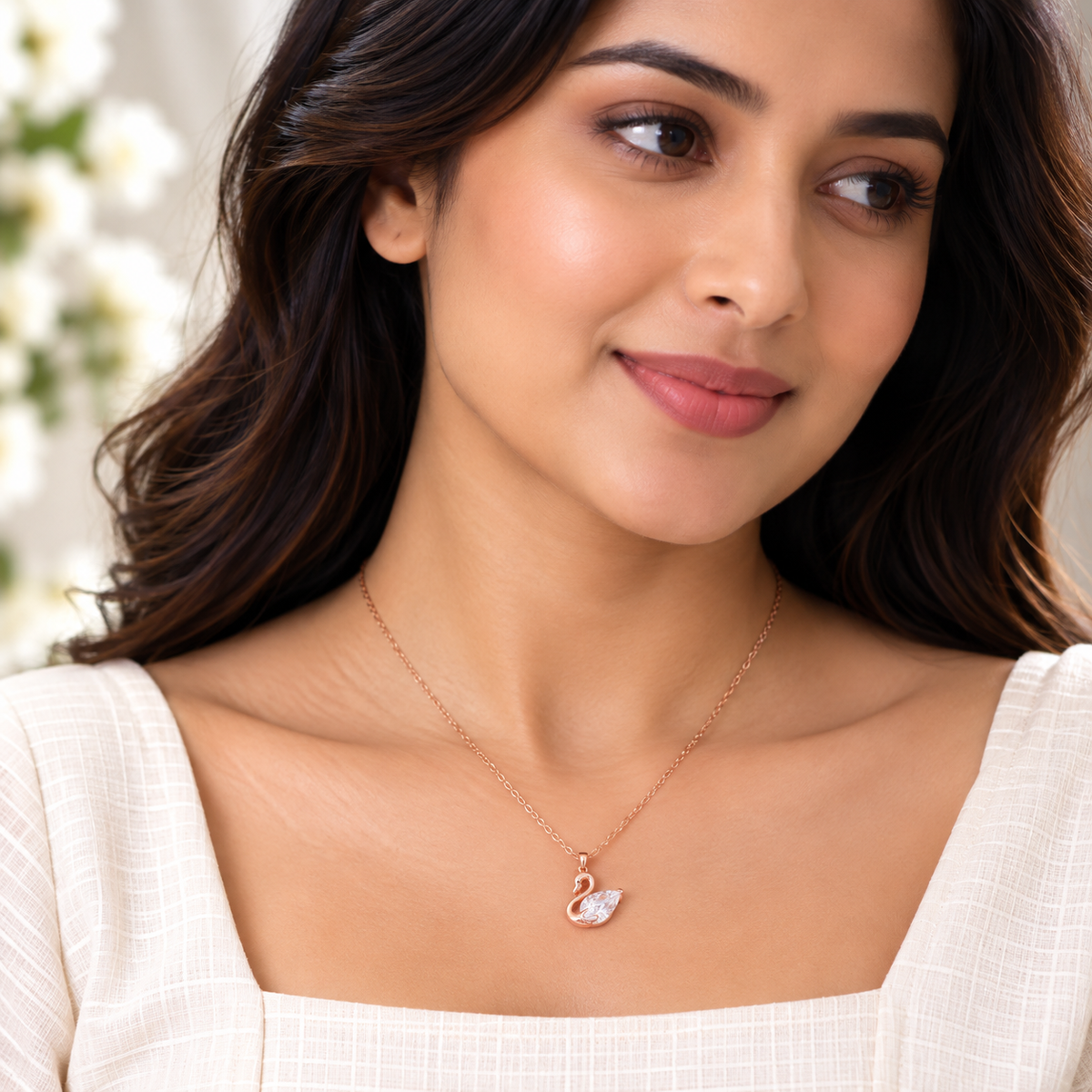 Silver RoseGold Swan Grace Chain Pendant