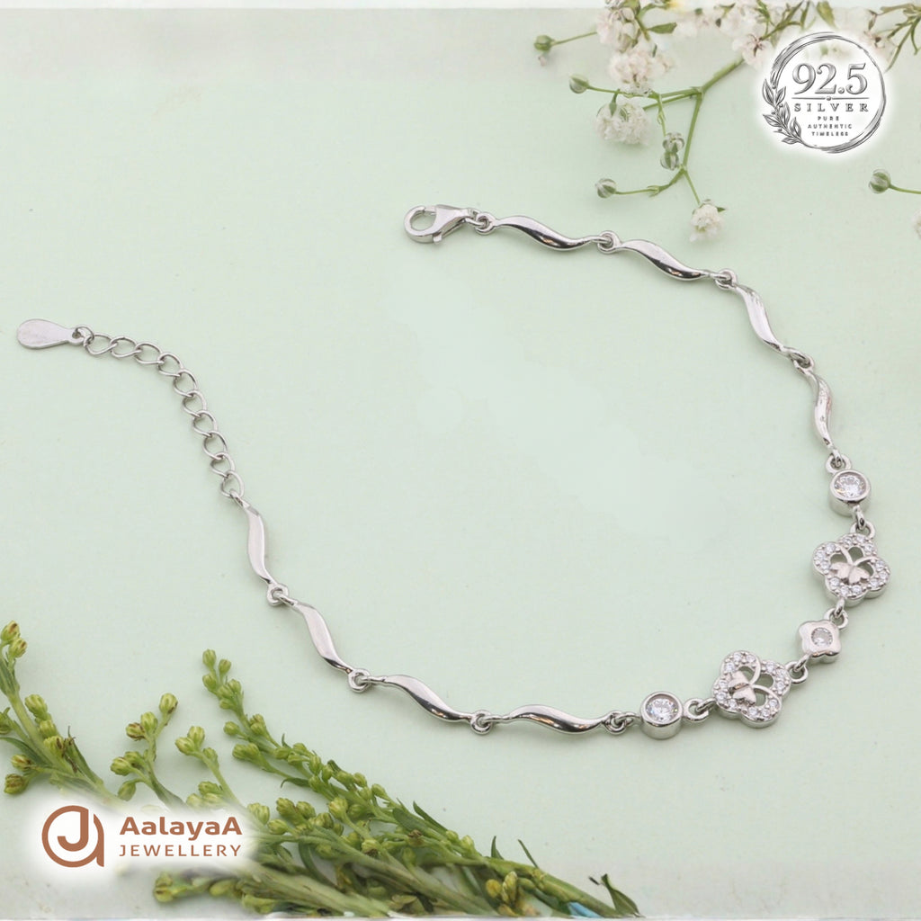 Silver Crystal Clover Bracelet