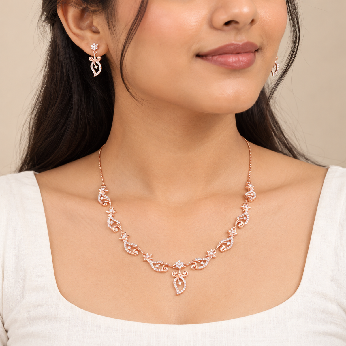 Silver Rose Gold Starlina Swirl Necklace Set