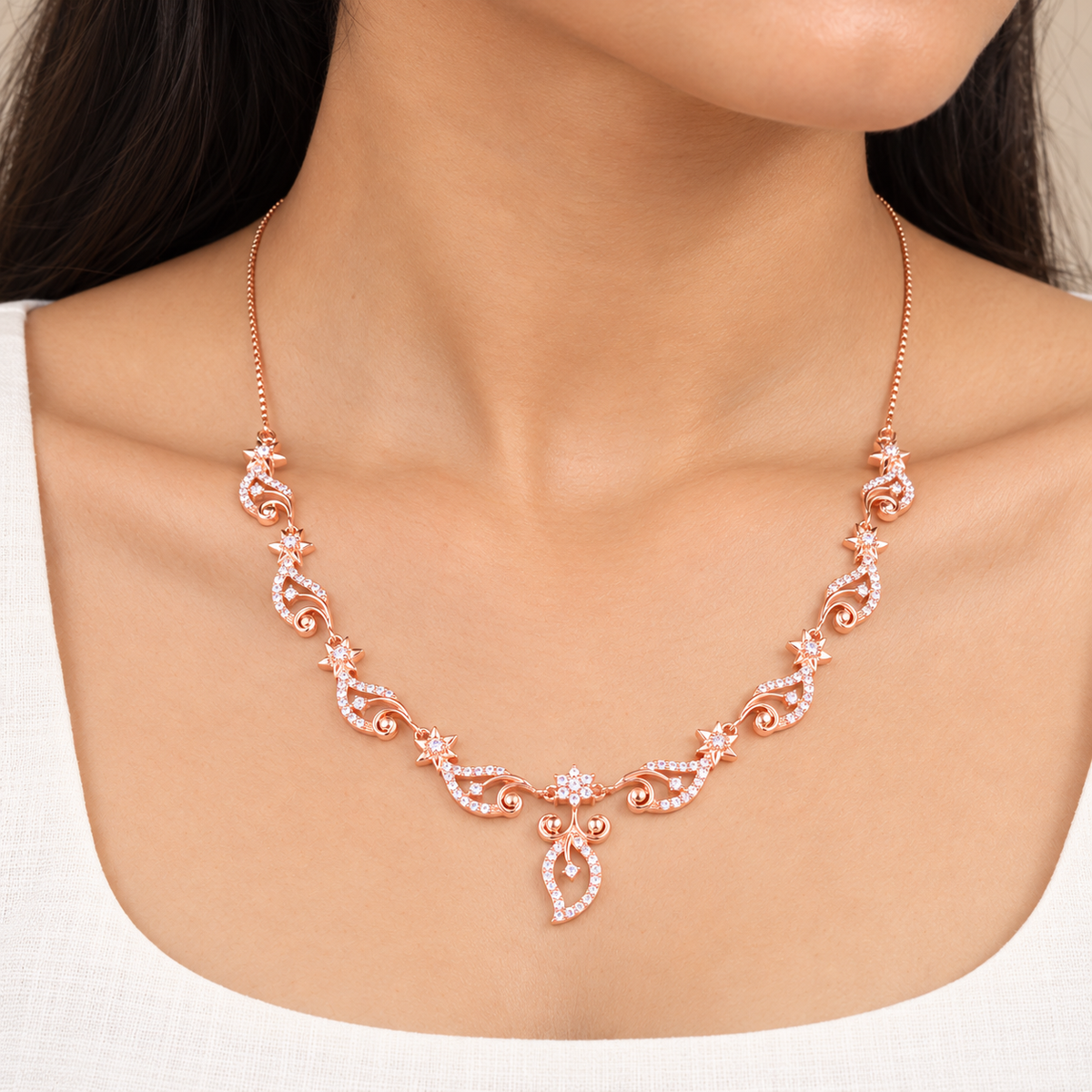 Silver Rose Gold Starlina Swirl Necklace Set