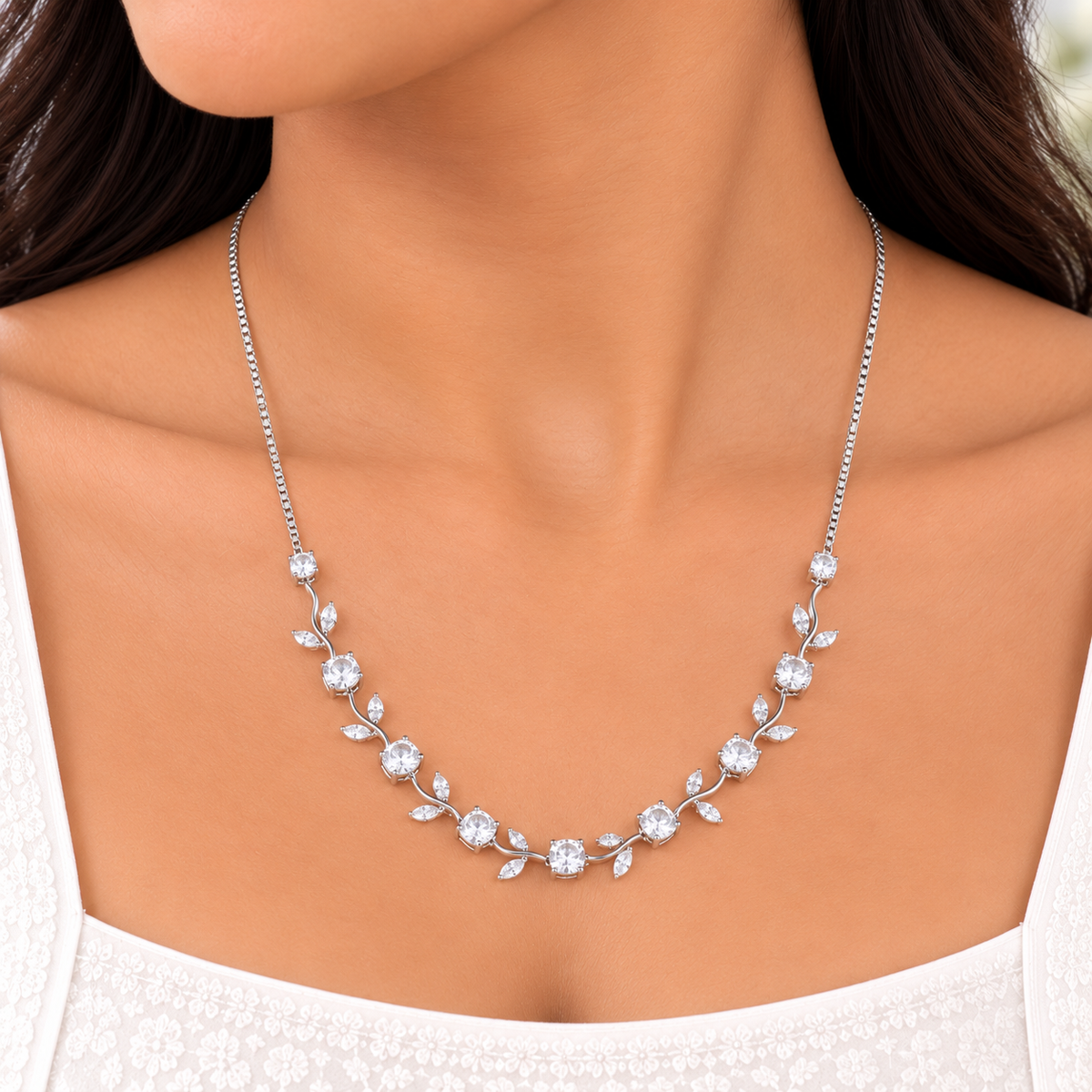 Silver Crystal Vine Necklace Set