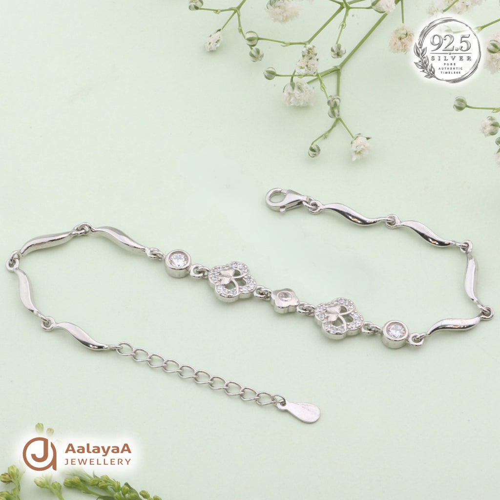 Silver Crystal Clover Bracelet