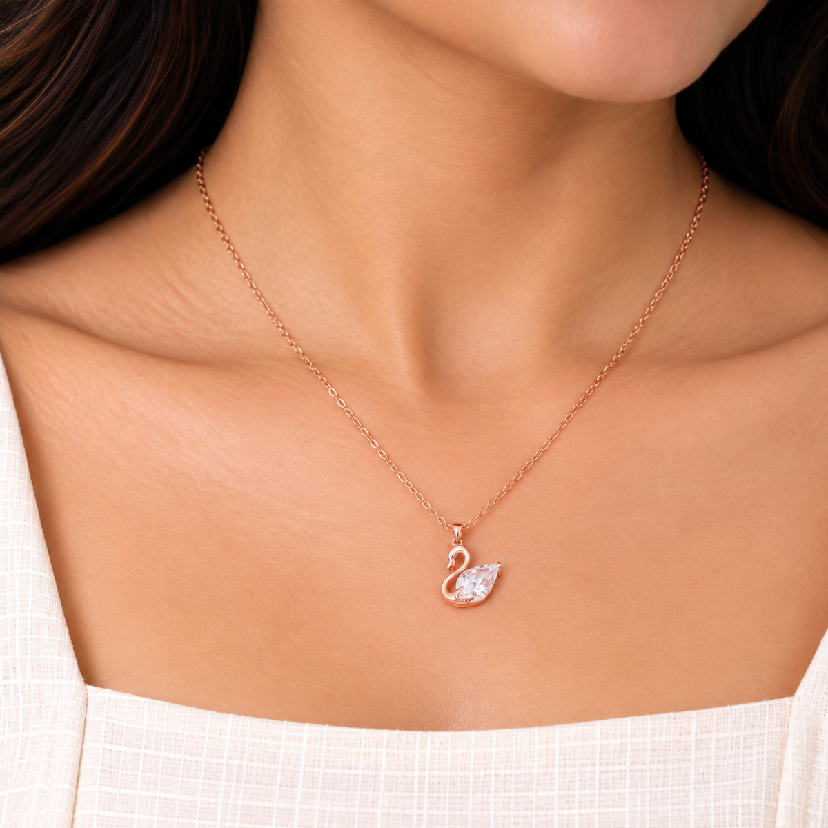 Silver RoseGold Swan Grace Chain Pendant