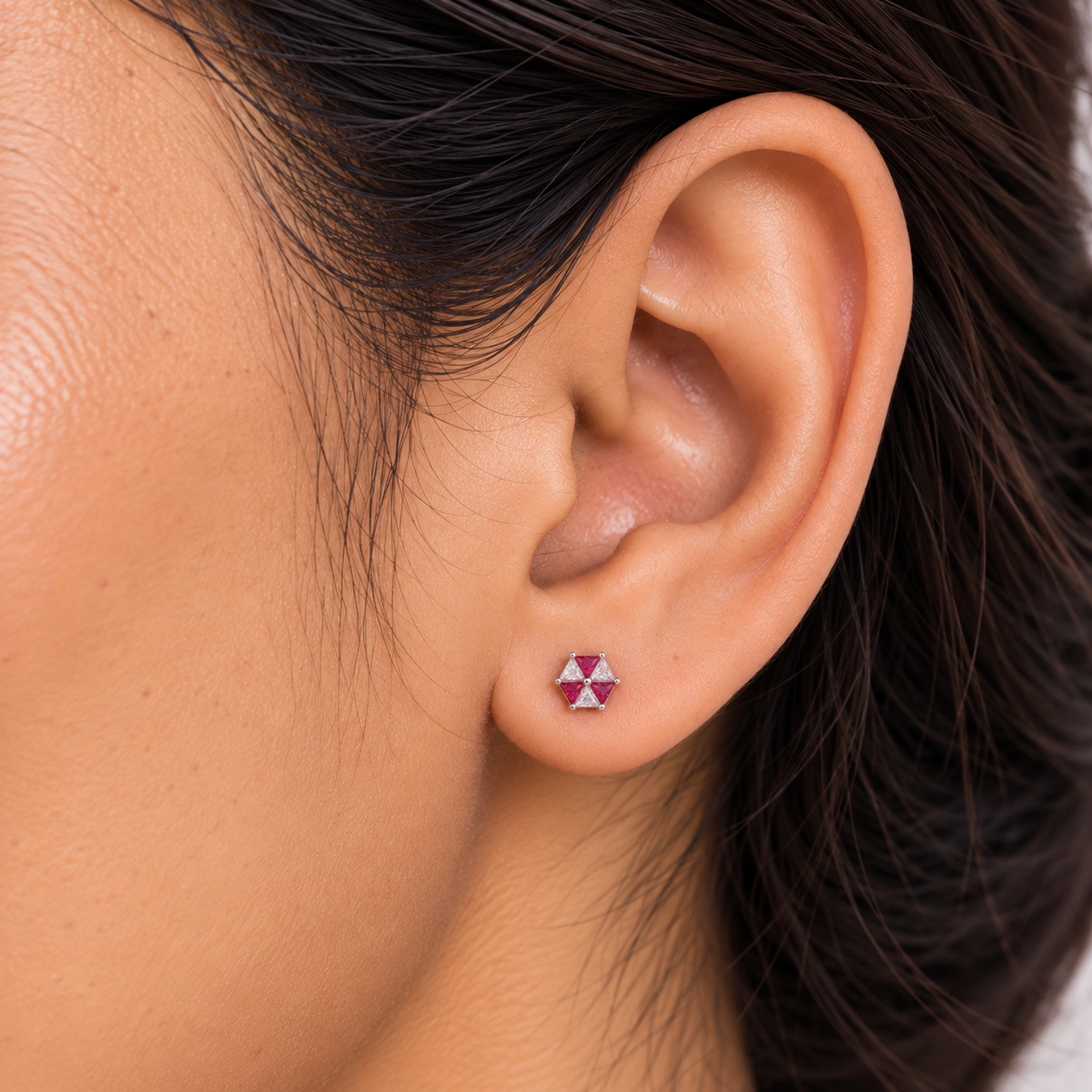 Silver Ruby Pinwheel Earring