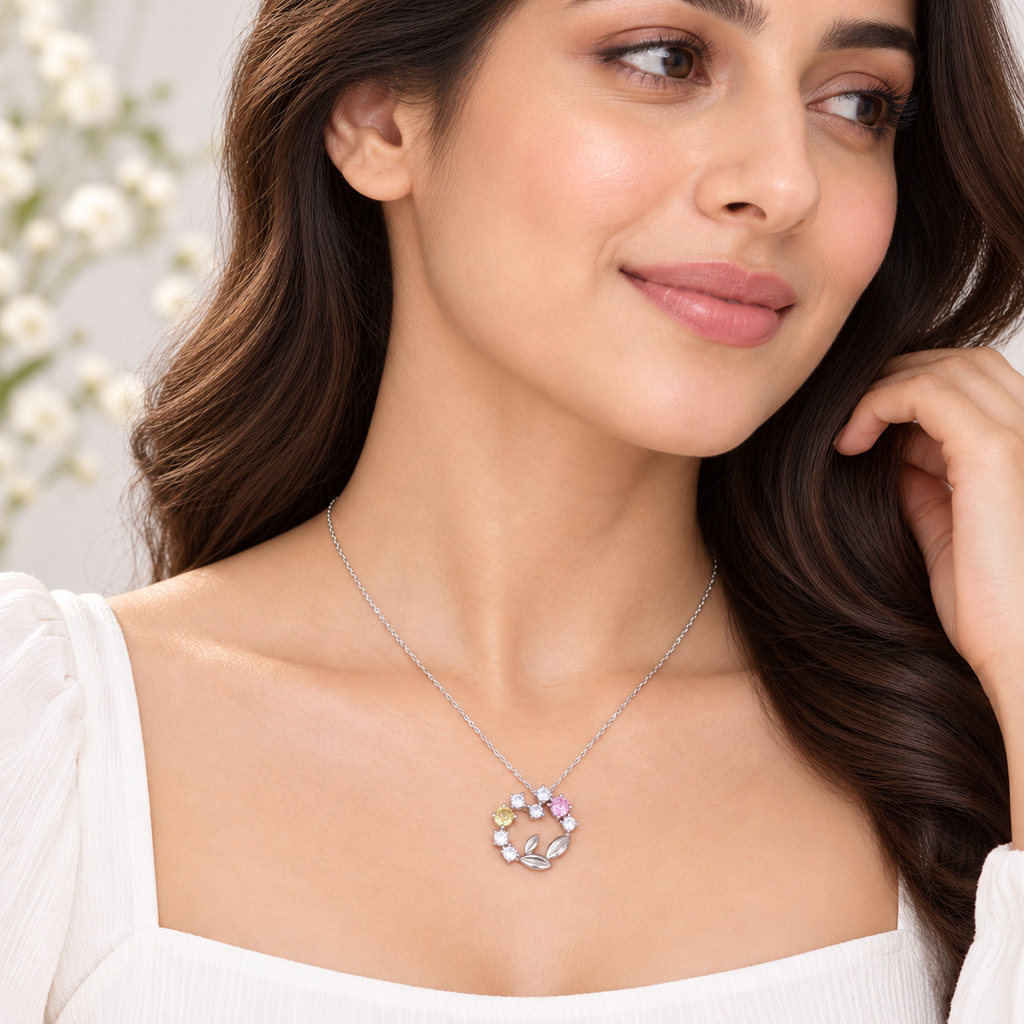 Silver Pastel Floral Wreath Chain Pendant