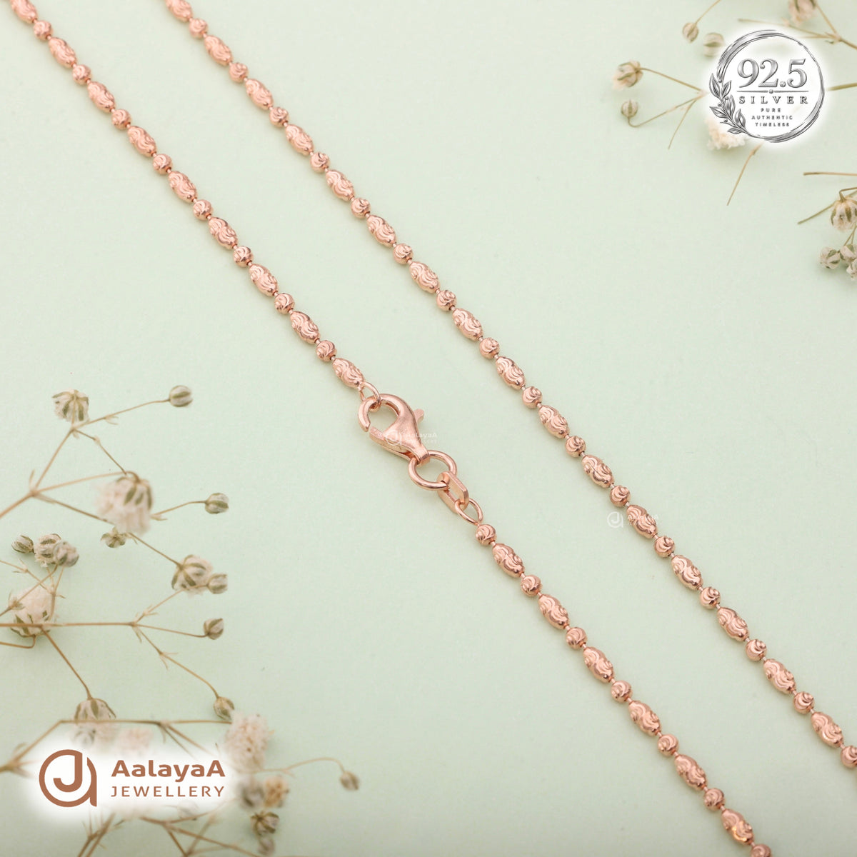 Silver Rosegold Ornate Swirl Bead Chain