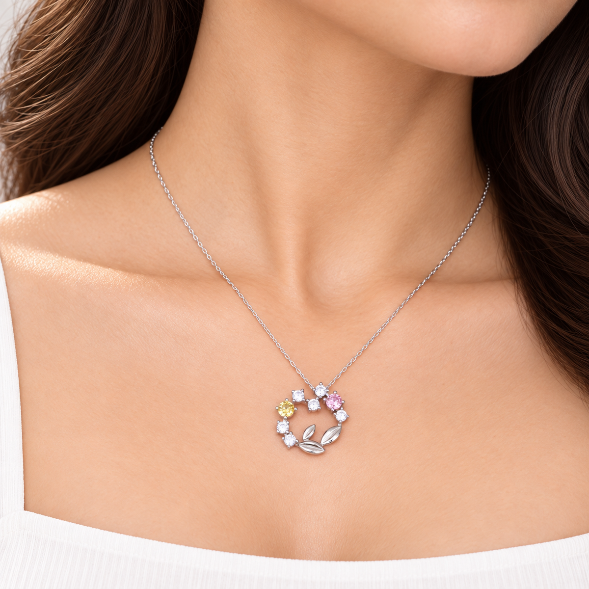 Silver Pastel Floral Wreath Chain Pendant